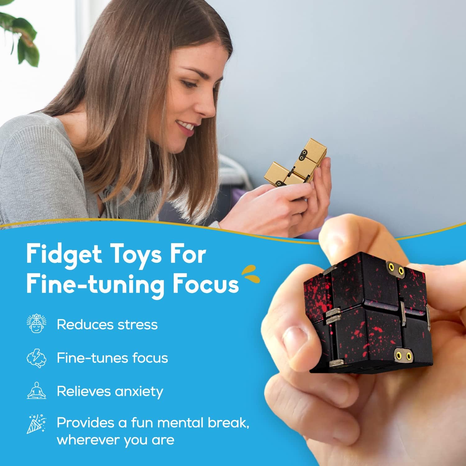 Fidget Desktop Toys - Aluminum Infinity Cube