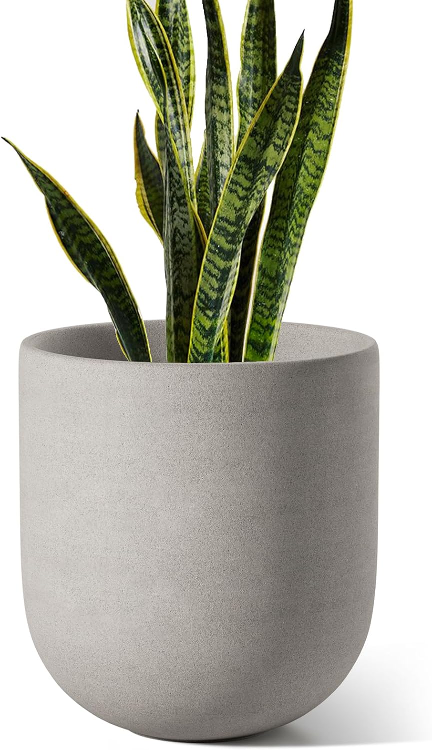 10 inch (about 25.4 cm) Planter, Ceramic Planter with Drainage Hole and Rubber Stopper, Indoor Planter for Home Garden Patio Office, Cylindrical Flower Planter, Neutral Gray
