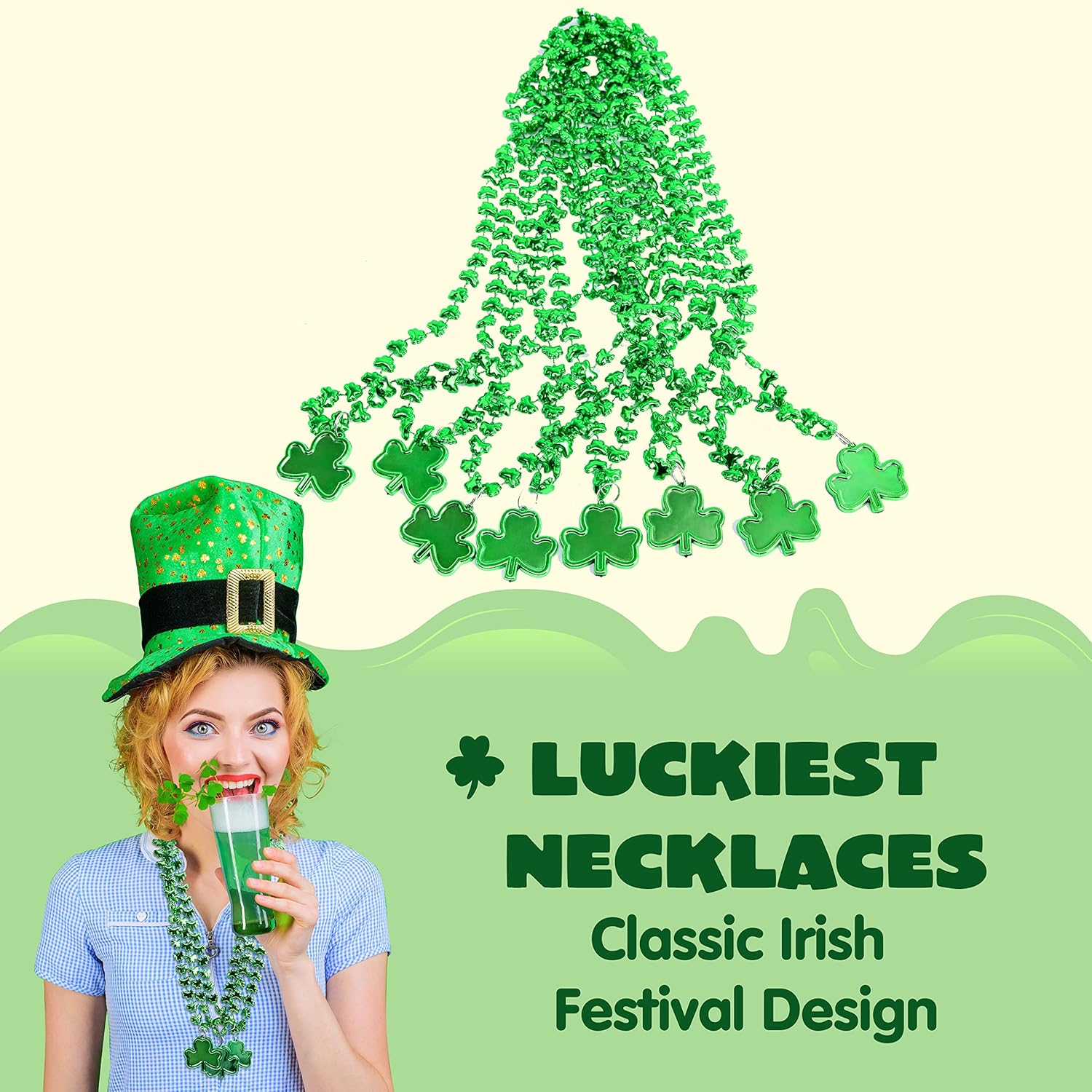 12 Pieces St. Patrick's Day Green Mug Necklace
