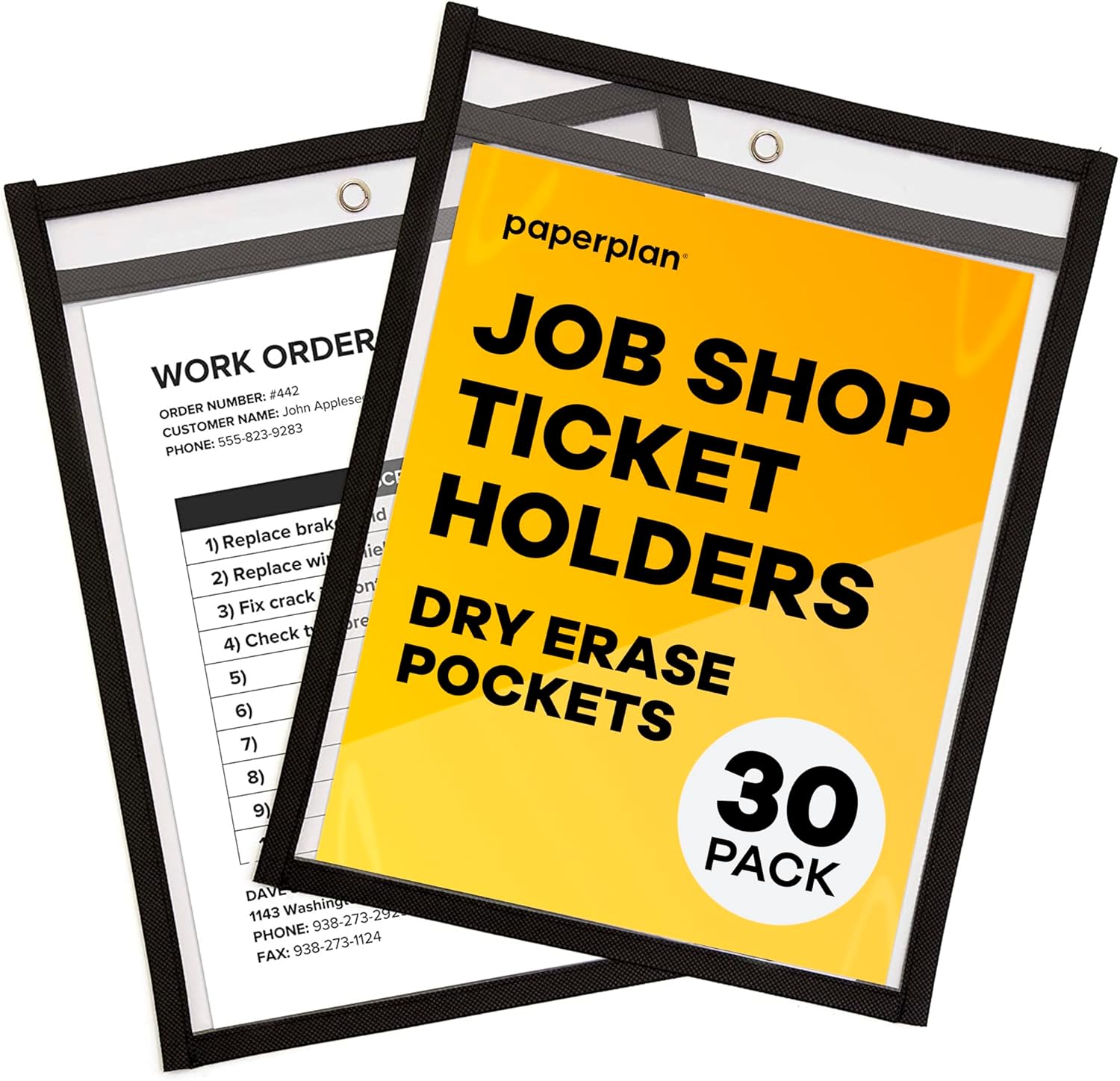 Ticket Holder 9x12 - (Pack of 30), 8.5 x 11 Letter Size, Dry Erase Pocket, Clear and Black Plastic Sleeve - Reusable, Waterproof
