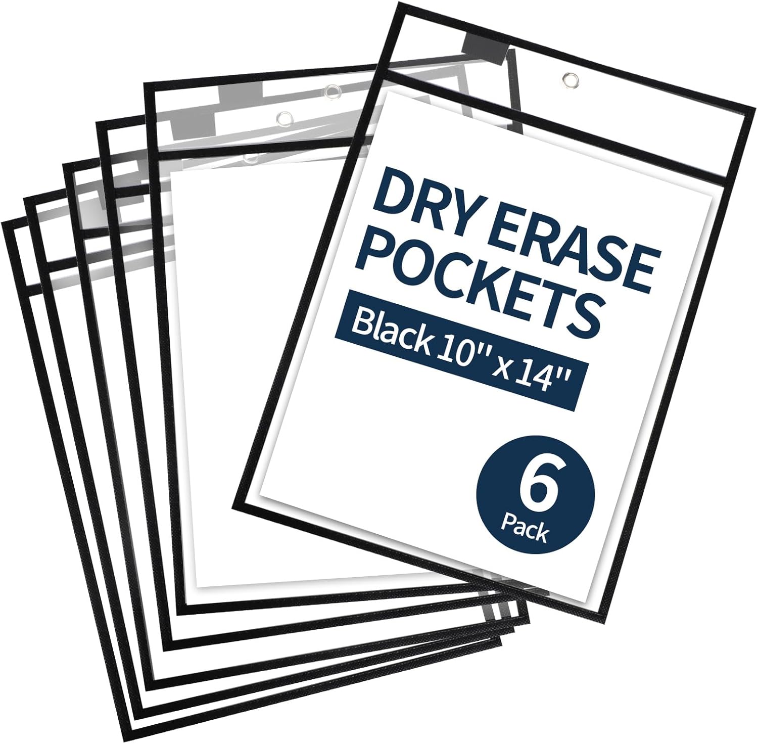 6 Piece Dry Erase Pocket Sleeve, Black, Work Ticket Holder (25.4 cm * 33.0 cm), Reusable Plastic Sleeve for Teacher's Classroom