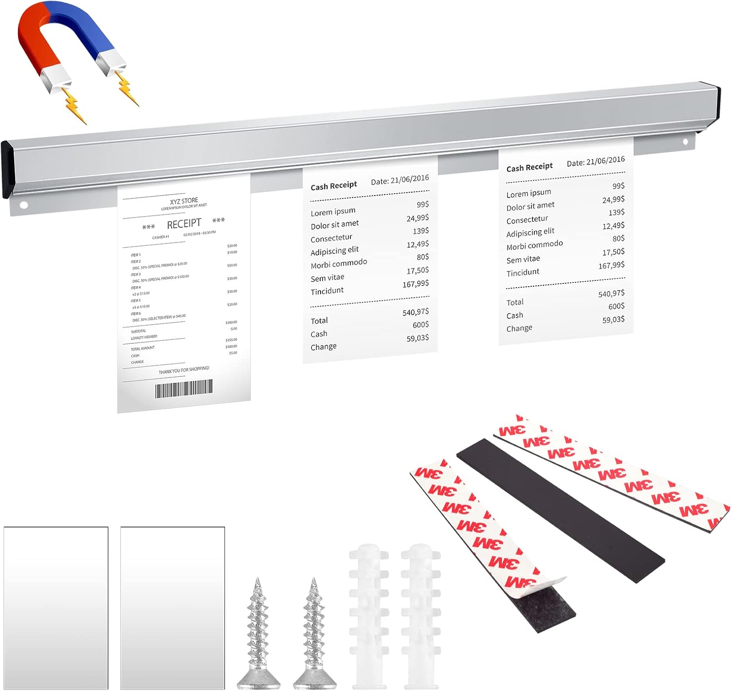 Ticket Holder Magnetic Restaurant Order Holder Sliding Check Holder Kitchen Ticket Holder Note and Paper Holder Aluminum Ticket Holder for Restaurant Striped Note Orders Kitchen Display Rails