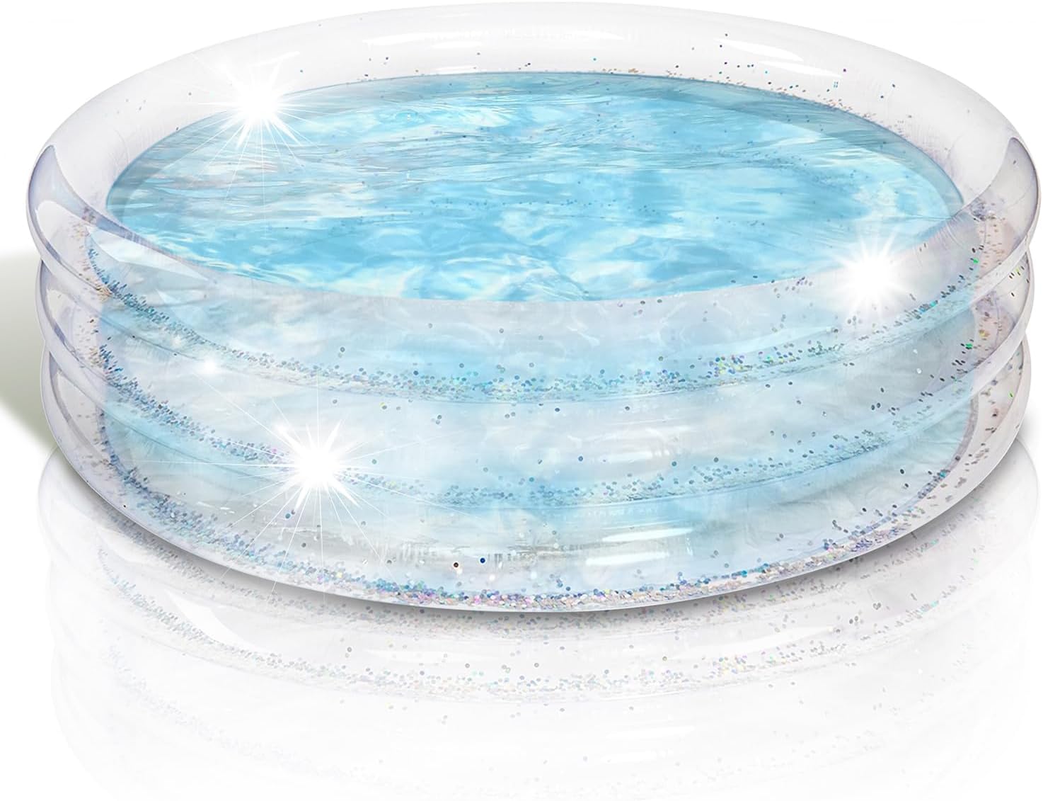 ArtCreativity Kids Glitter Inflatable Kiddie Pool - Level 3 - Clear Inflatable Kiddie Pool with Silver Glitter, Easy to Inflate, For Small Backyard Kiddie Pools