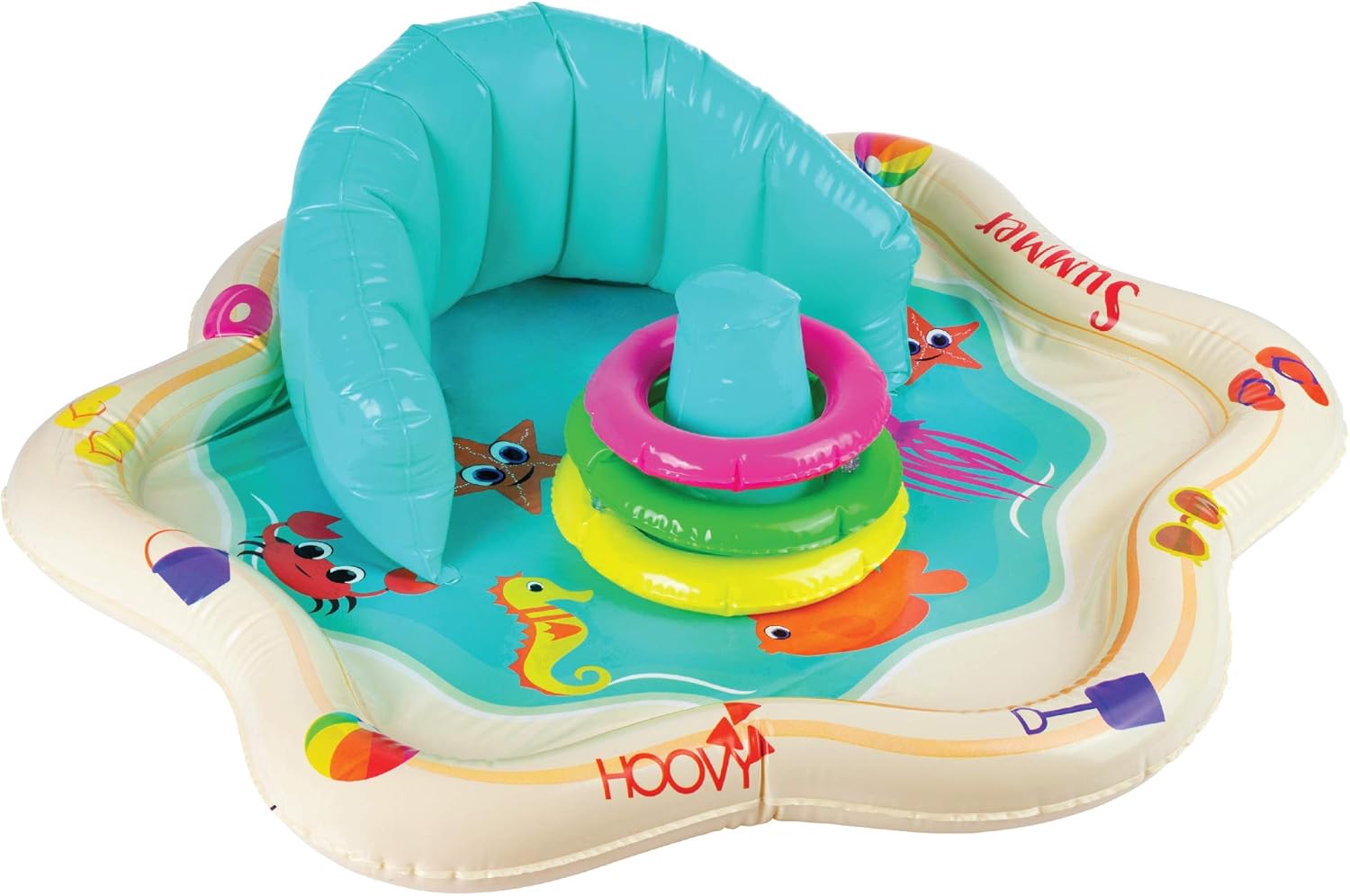Inflatable Baby Splash Pad with Backrest and Fun Stacking Ring | Inflatable Baby Mats / Pool | Summer Toys