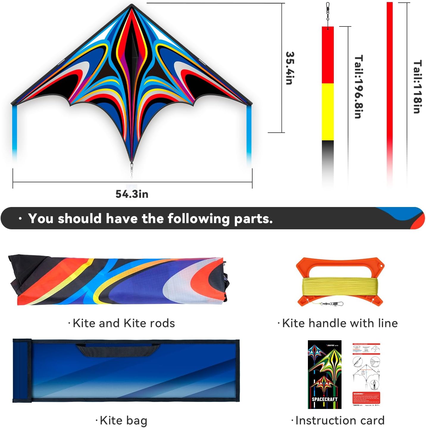 Large Delta Kite, 328ft String Handle