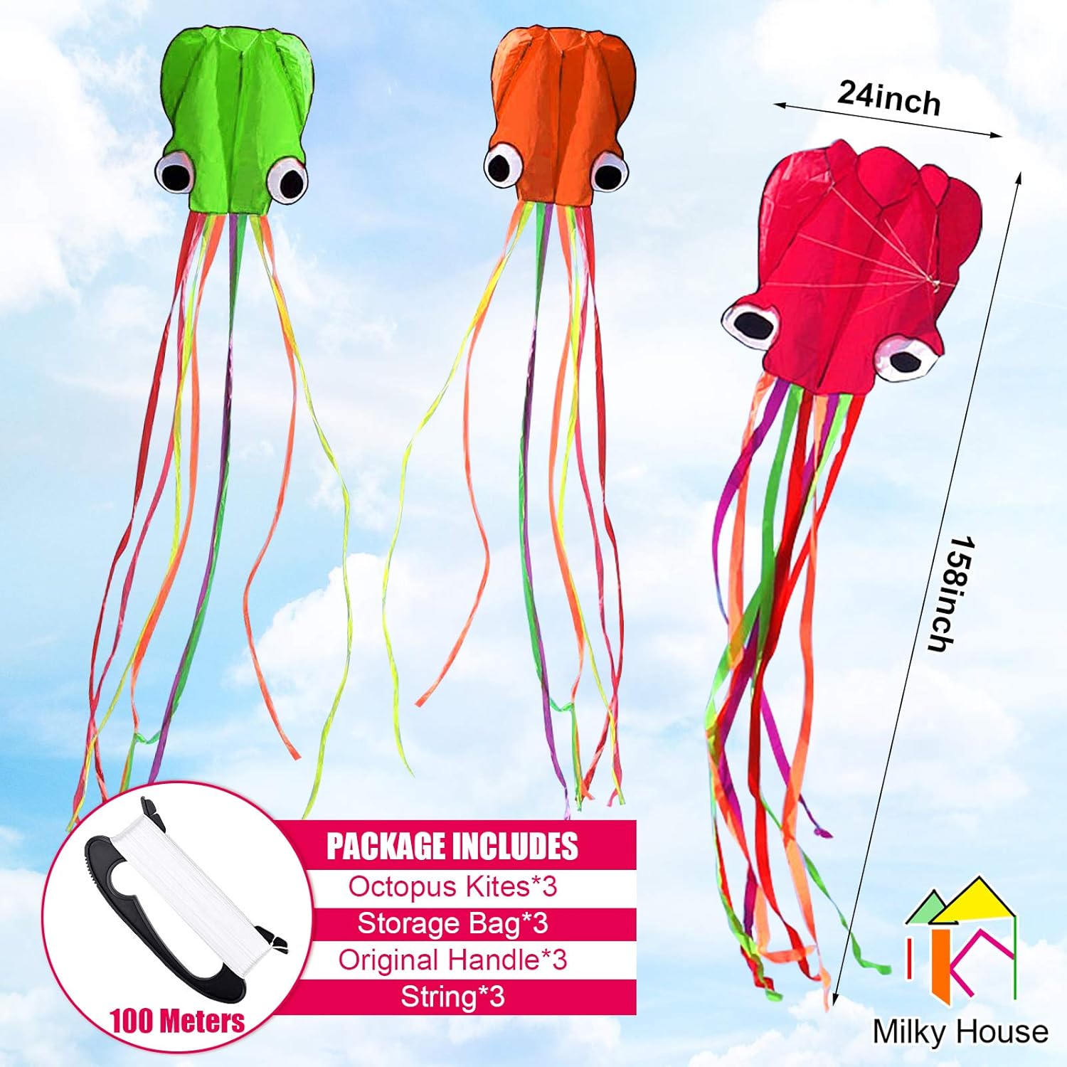 3 Pack Octopus Kite