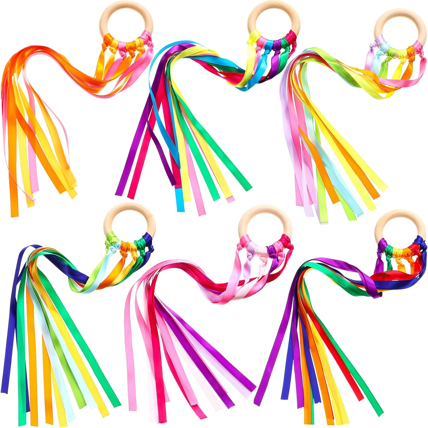 6 Pack Rainbow Ribbon Hand Kites