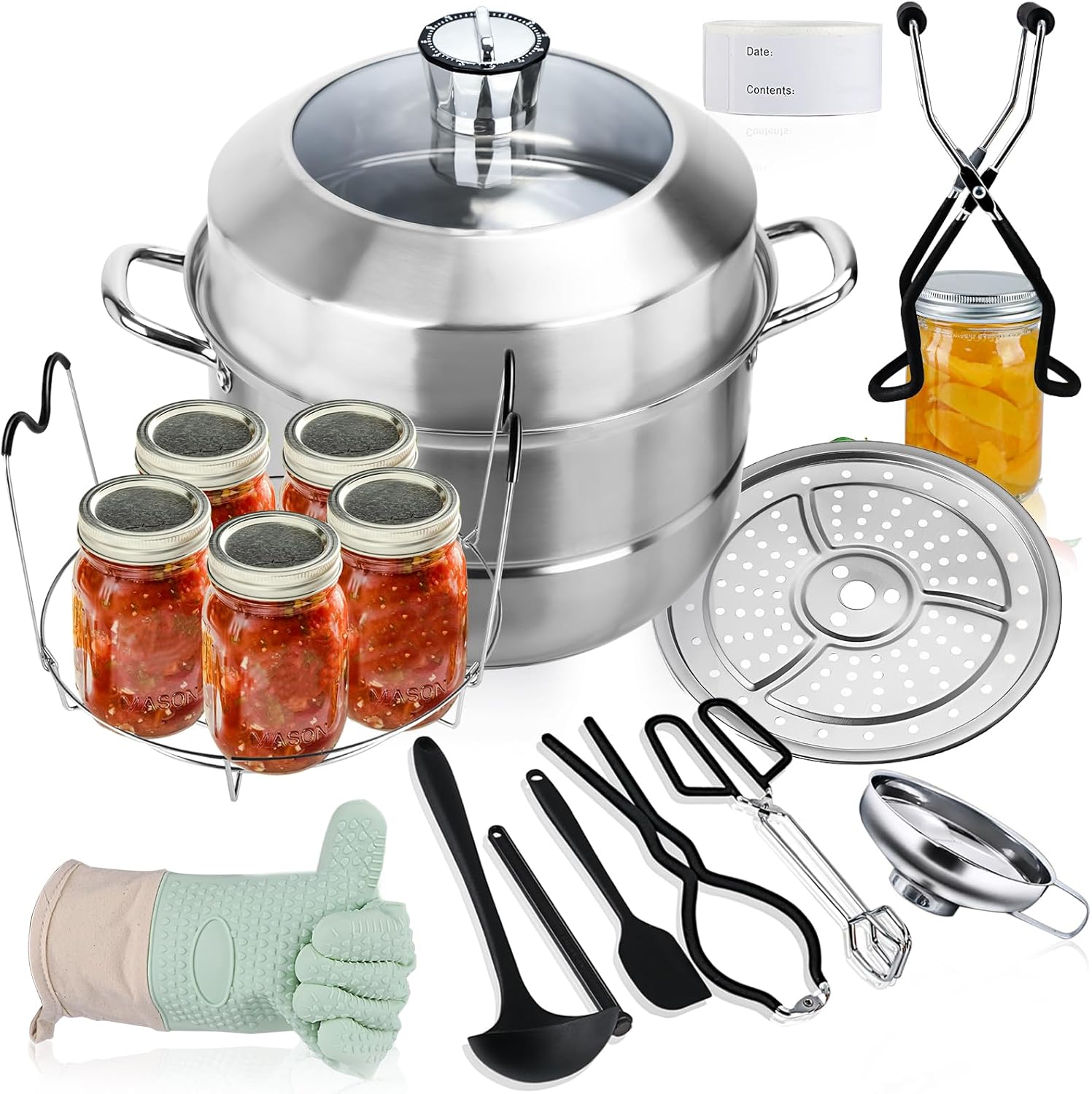 Canning - Canning Supplies Starter Kit, Stainless Steel Canning Tool Kit, Water Bath Canner with Can Rack