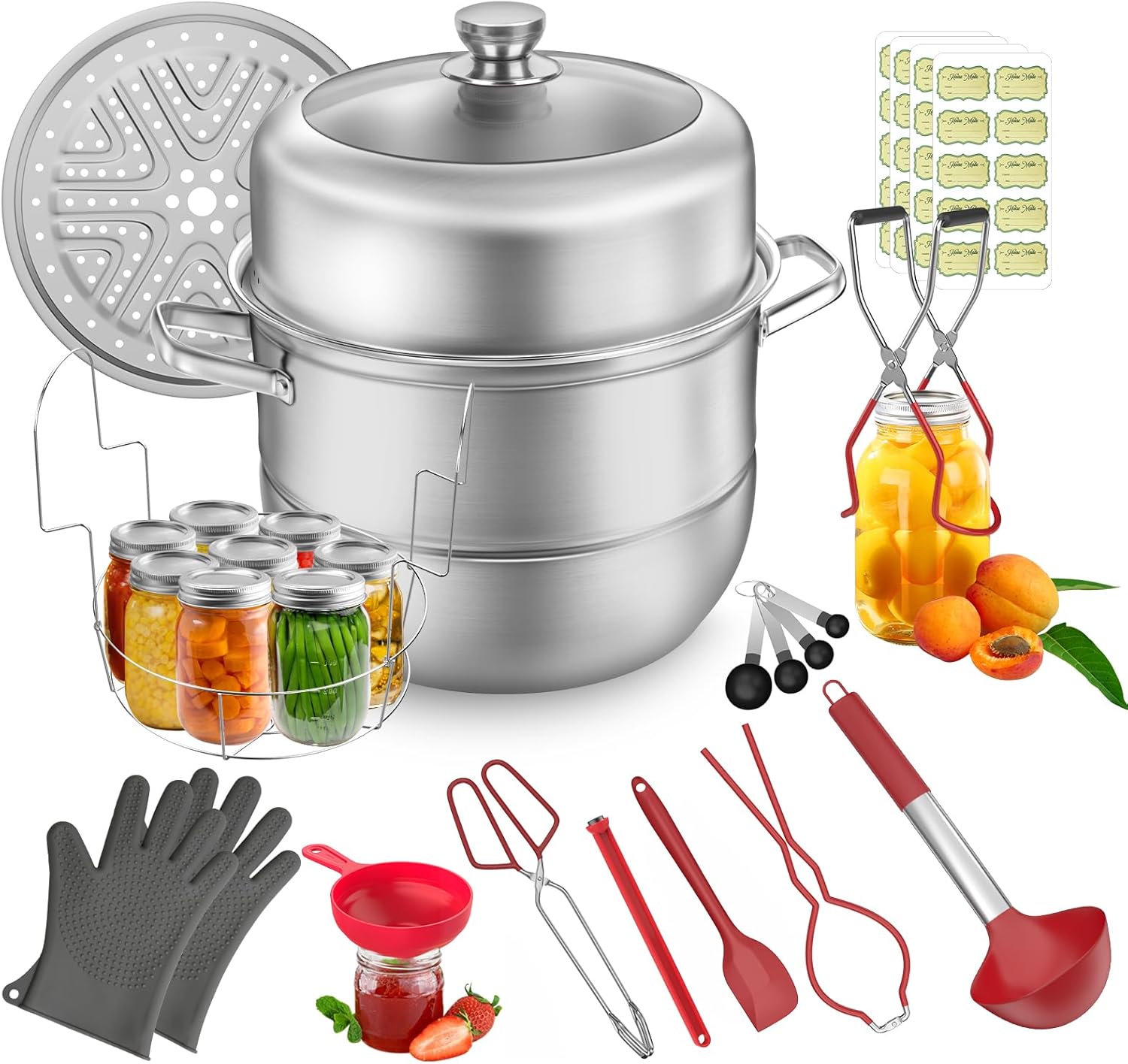 BriSunshine Jars with Racks and Lids Stainless Steel Water Bath Jars 11 Piece Canning Supplies Starter Kit Canning Kit for Beginners (Jars Not Included)
