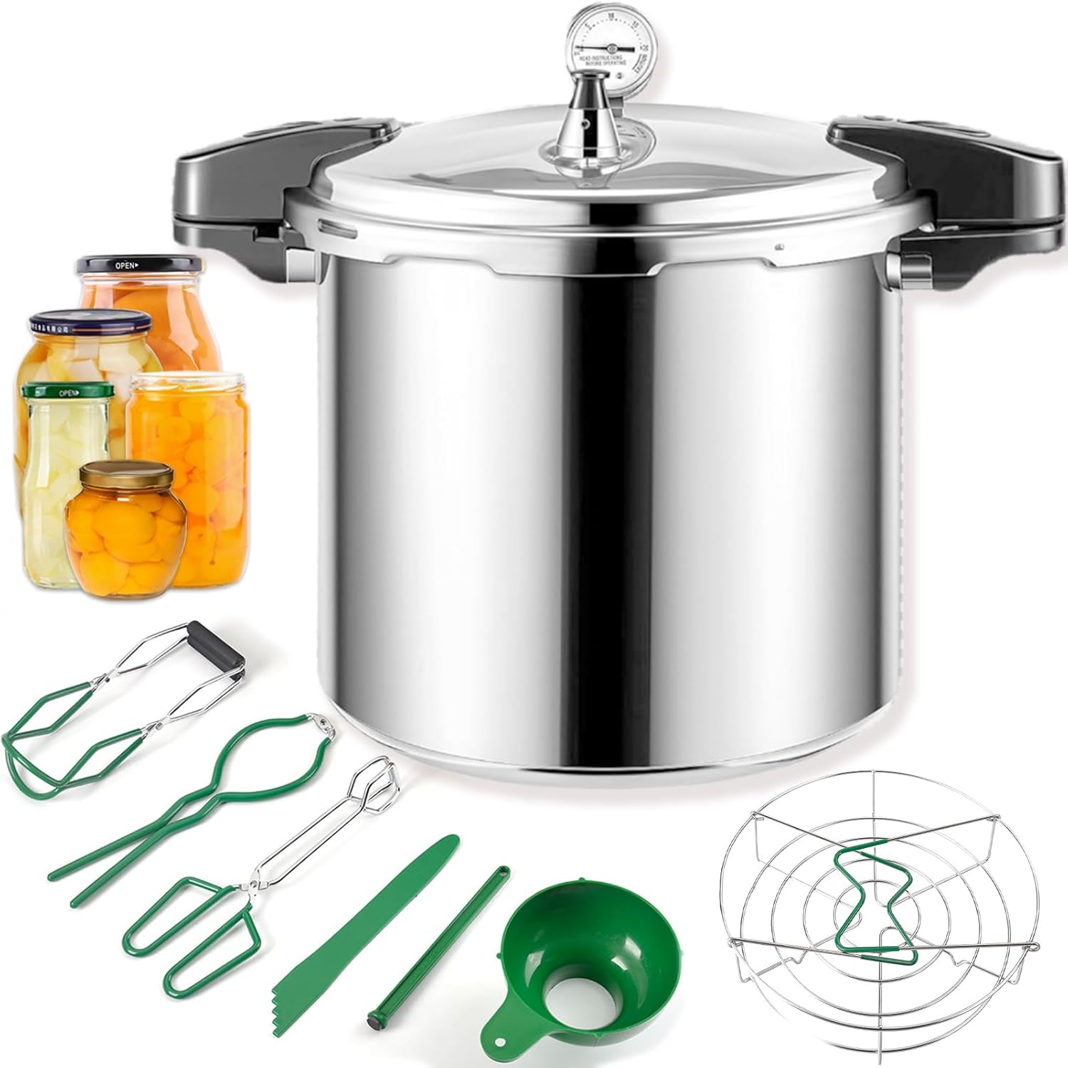KILOGORGE 24-Quart Pressure Jar and Canning Pressure Cooker with Gauge, 14.5 PSI, Practical 7-Piece Canning Supplies Starter Kit, Compatible with Gas and Induction Cooktops, Pressure Cooker for Canning