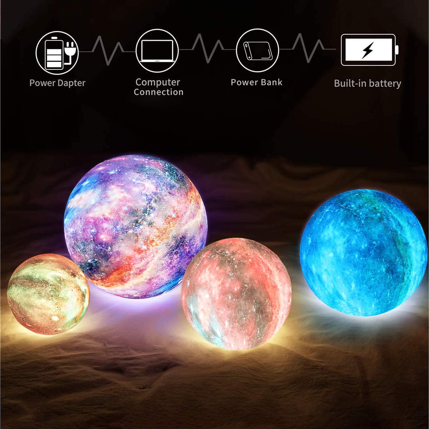 16 Colors Moon Lamp, 6"