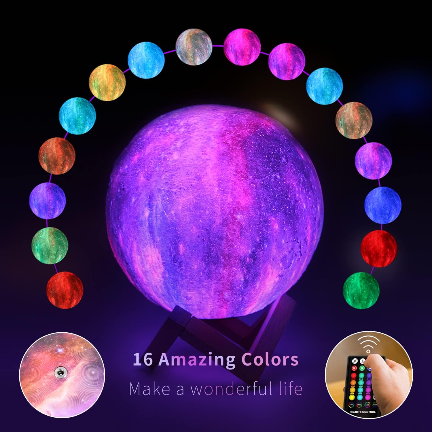 16 Colors Moon Lamp, 6"