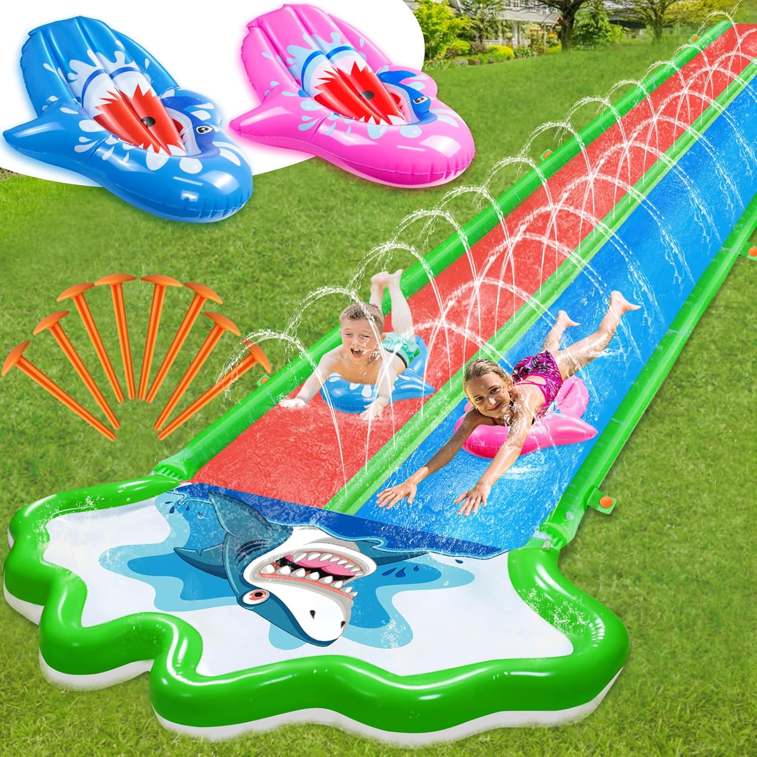 Slide Slide Lawn Water Slide - Inflatable Heavy Duty Slide with 2 Body Panels,20 x 6 ft 10 lbs (Approx. 6.1 x 1.8 m) 10 lbs (Approx. 4.5 kg) Lawn Water Slide Summer Water Toys with Sprinkler For children's backyard outdoor summer party play!