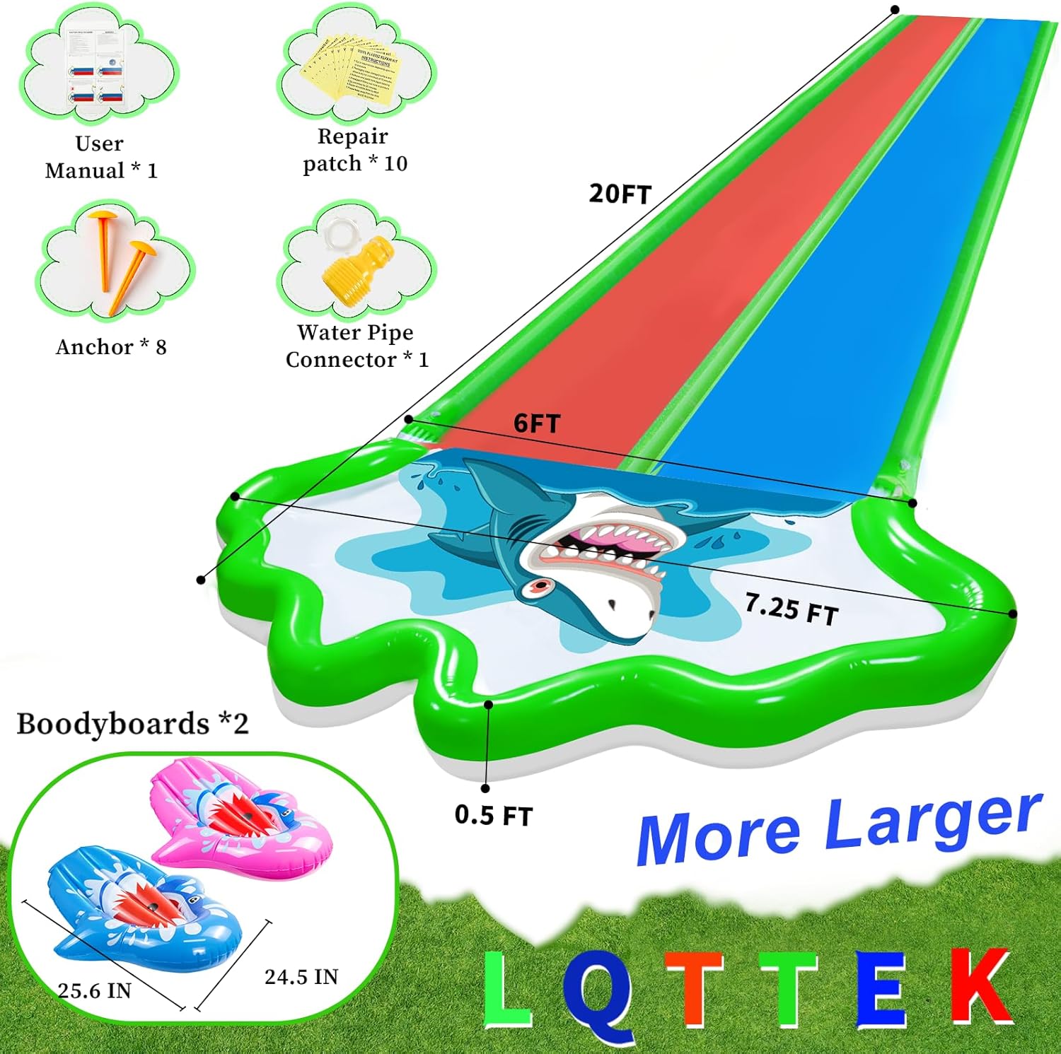 20 x 6 ft Slide Slide Lawn Water Slide