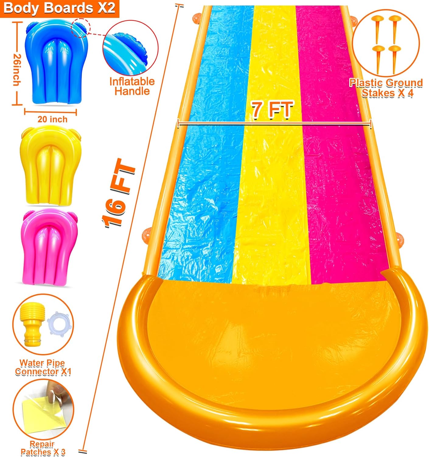 16 ft. x 7 ft. Extra Wide Triple Water Slide