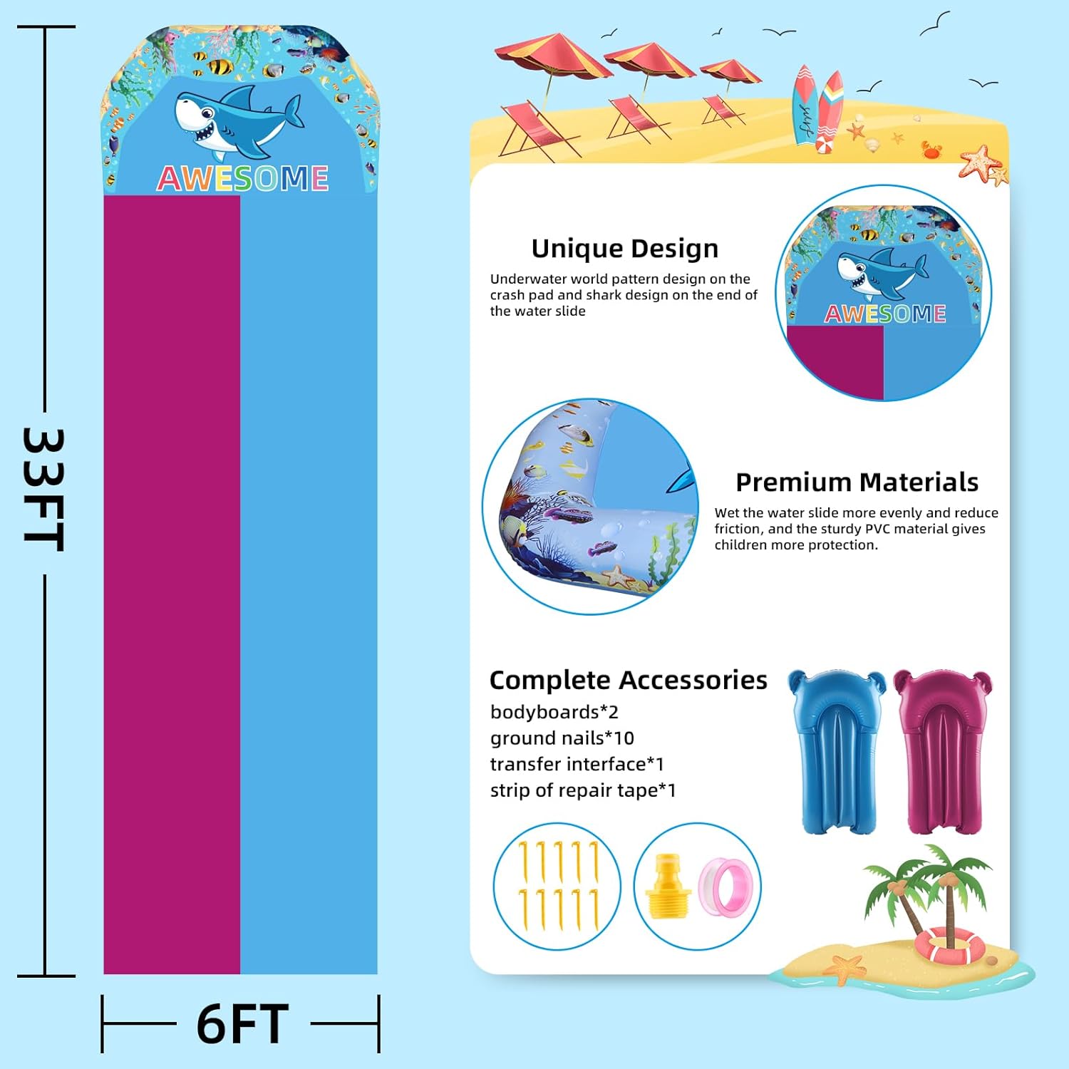 33ft Extra Long Water Slide for Kids Adults