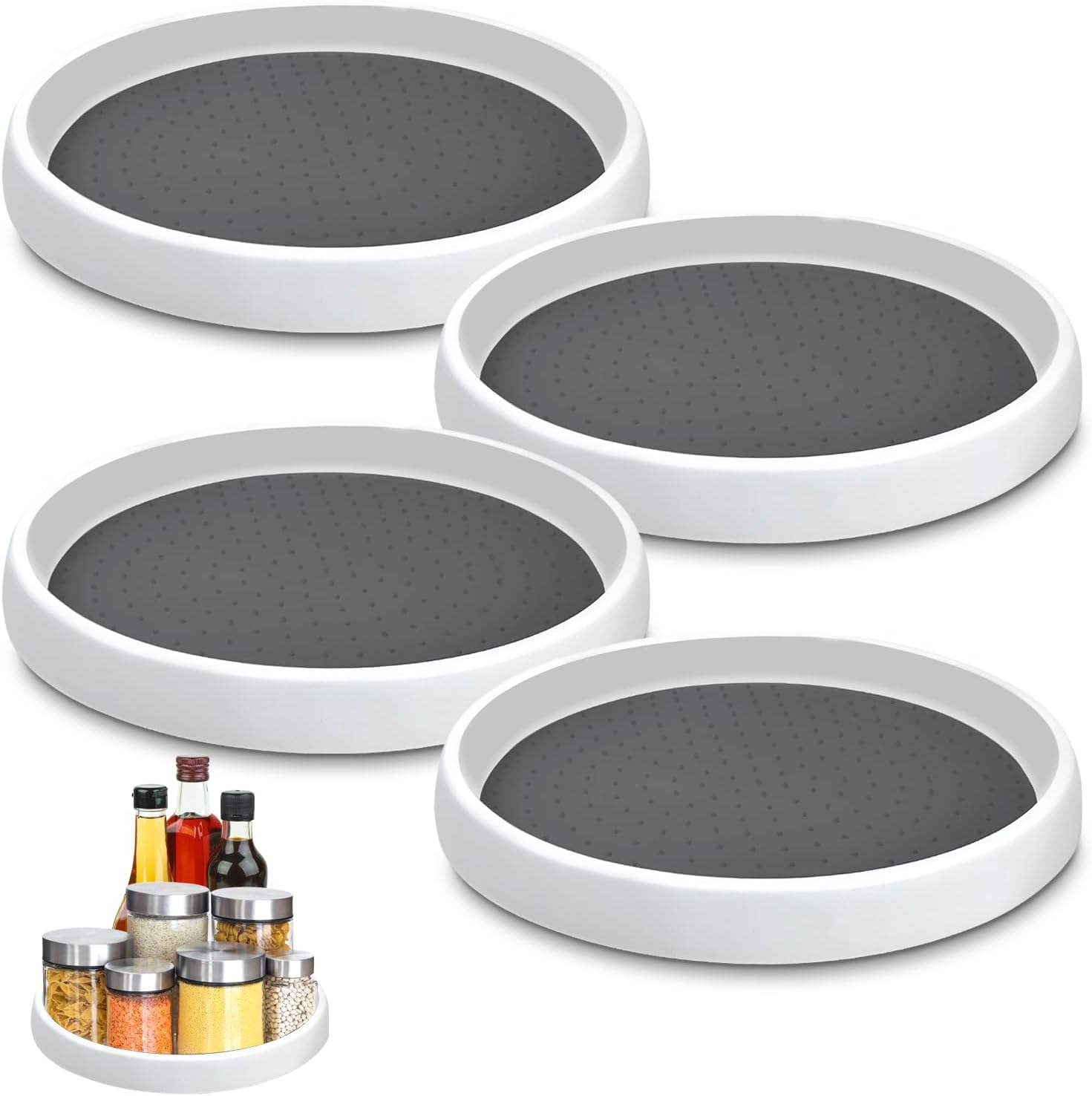 Lazy Susan Storage Racks 10 inch (Approx. 25.4 cm) Set of 4, Non-Slip Lazy Susan Turntable for Cabinets, Food Storage Cabinets, Kitchen, Refrigerator Organization, Rotating Spice Racks