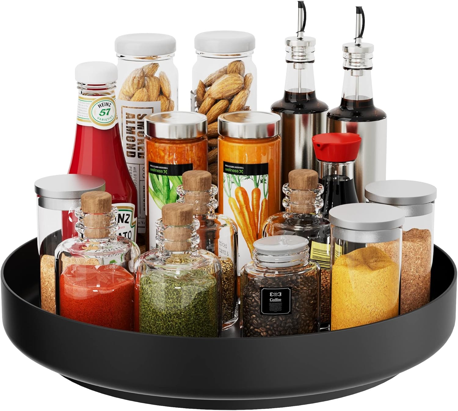 Ovicar Lazy Susan Turntable Organizer - 13 inch (Approx. 33.0 cm) Rotating Spice Rack Metal Lazy Susan Cabinet Kitchen Countertop Bathroom Refrigerator Table Storage, Black