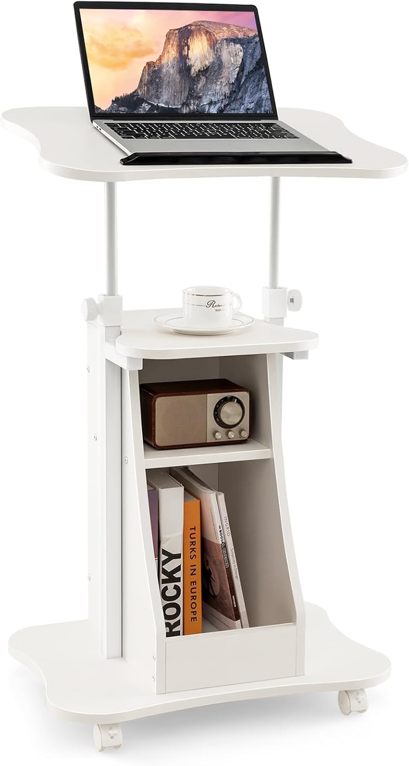 Mobile Podium Stand with Sliding Side Board, 45" Floor Lectern Podium Hostess Stand with Storage Shelves, Wooden Pulpits for Churches Office Schools,... Wooden Pulpits for Churches Office Schools, Red