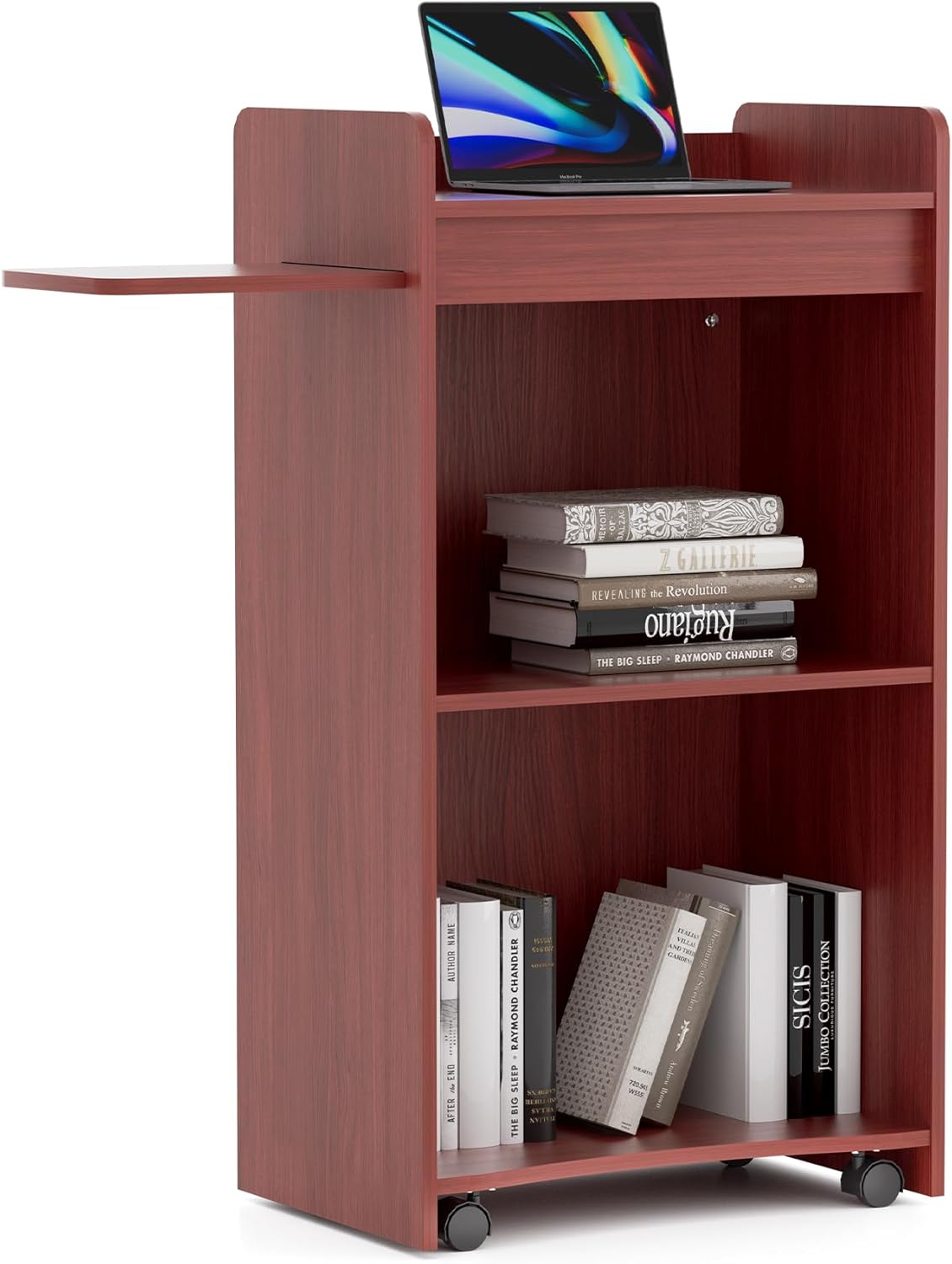 Mobile Podium Stand with Sliding Side Board, 45" Floor Lectern Podium Hostess Stand with Storage Shelves, Wooden Pulpits for Churches Office Schools,... Wooden Pulpits for Churches Office Schools, Red