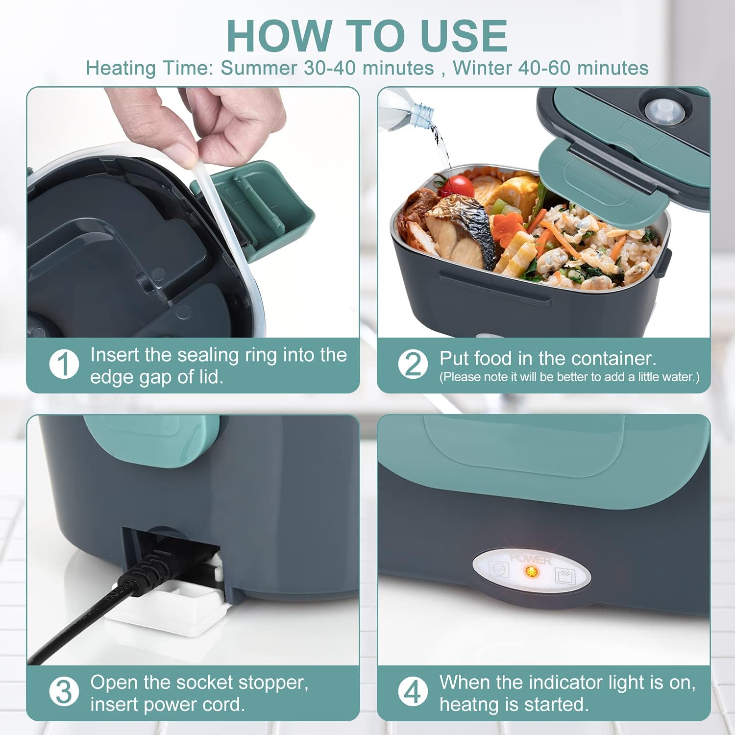 Electric Lunch Box Food Warmer,3 in 1 Super Fast Heating Adult Lunch Box,12V/24V/110V Portable Food Warmer for Car/Truck/Office with Fork & Spoon and Insulated Tote Bag