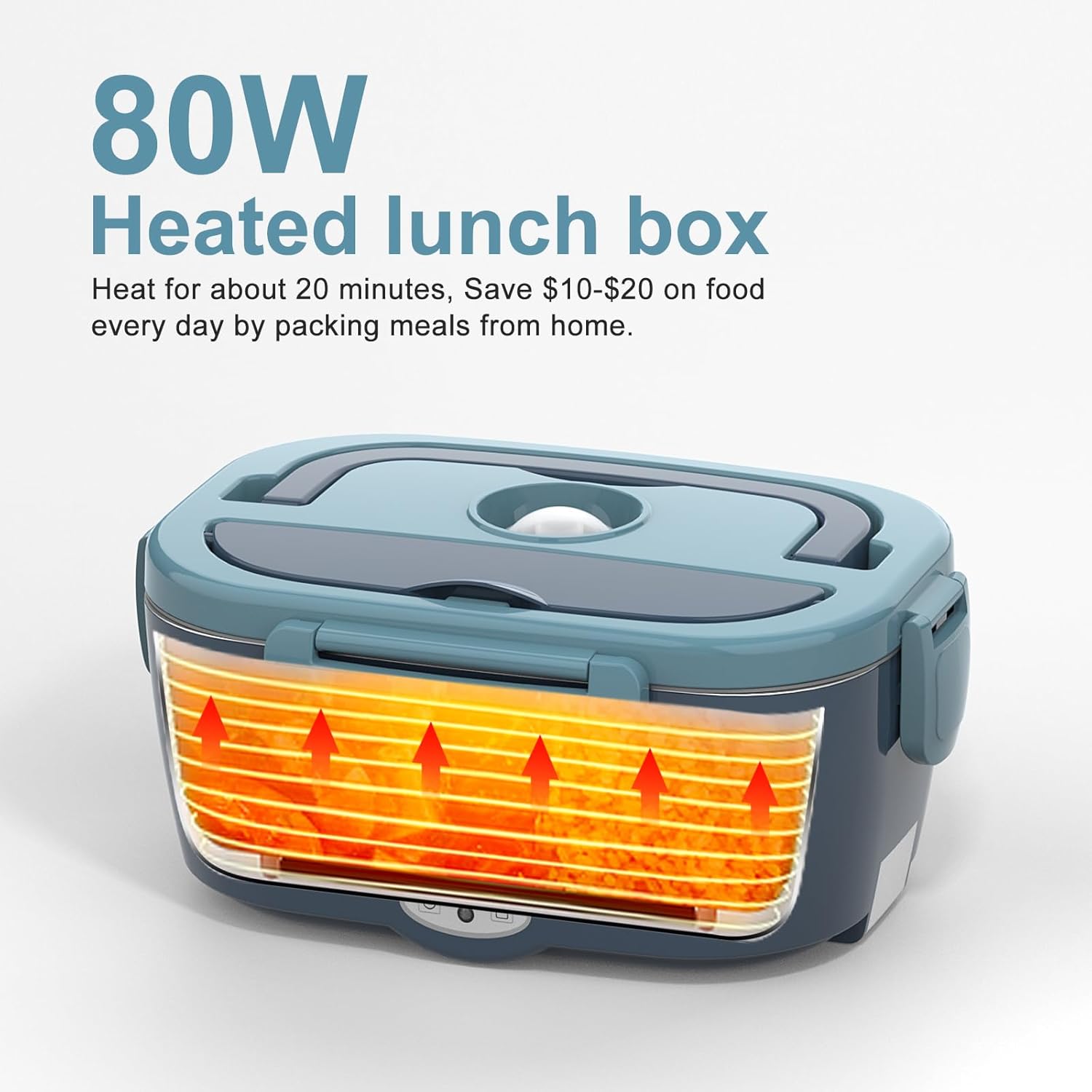 Electric Lunch Box Food Warmer,60-80W Adult Heated Lunch Box,12V 24V 110V Portable Food Warmer Lunch Box for Car Truck Work with 304 Stainless Steel Container,Driver Truck Driver White Elephant Gift