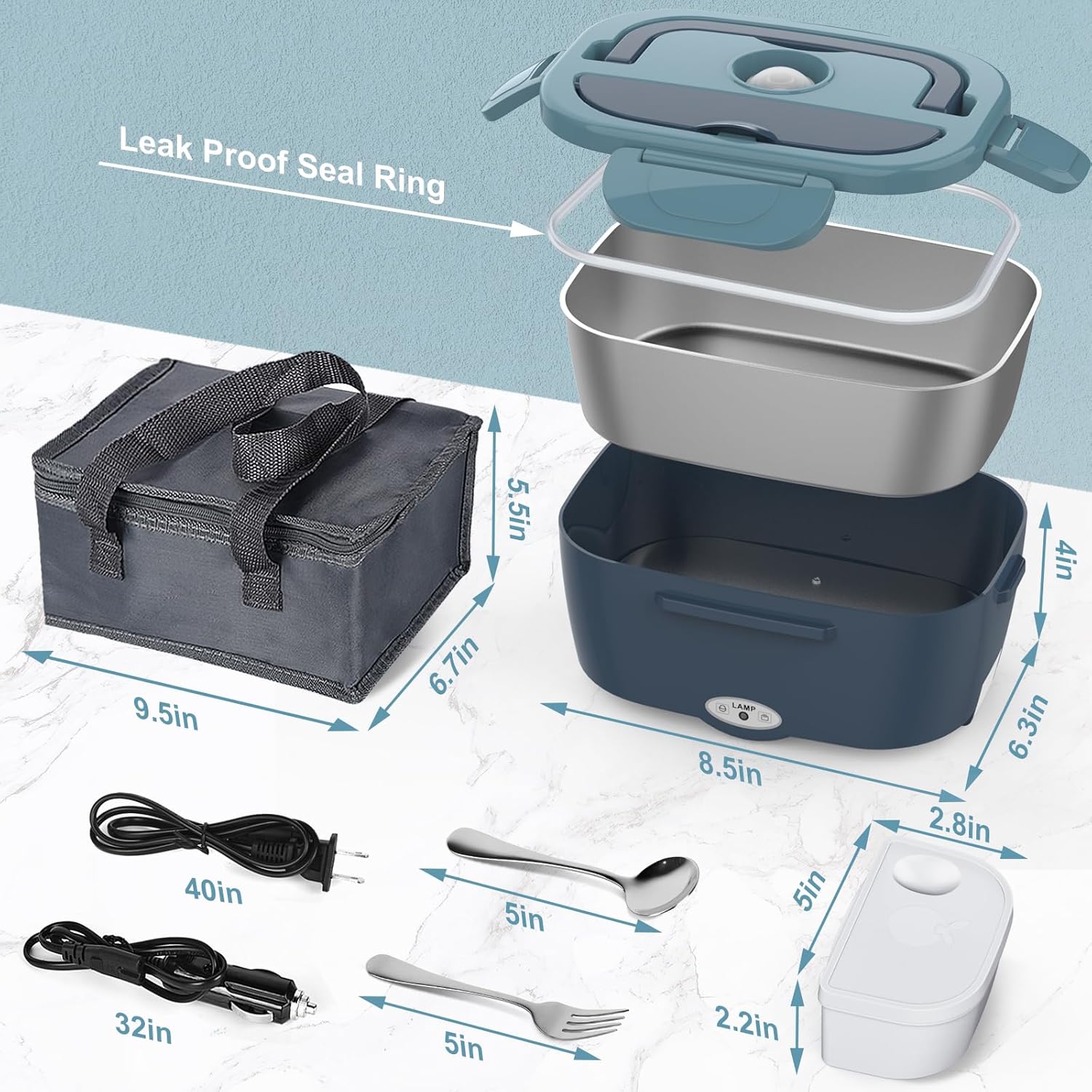 Electric Lunch Box Food Warmer,60-80W Adult Heated Lunch Box,12V 24V 110V Portable Food Warmer Lunch Box for Car Truck Work with 304 Stainless Steel Container,Driver Truck Driver White Elephant Gift