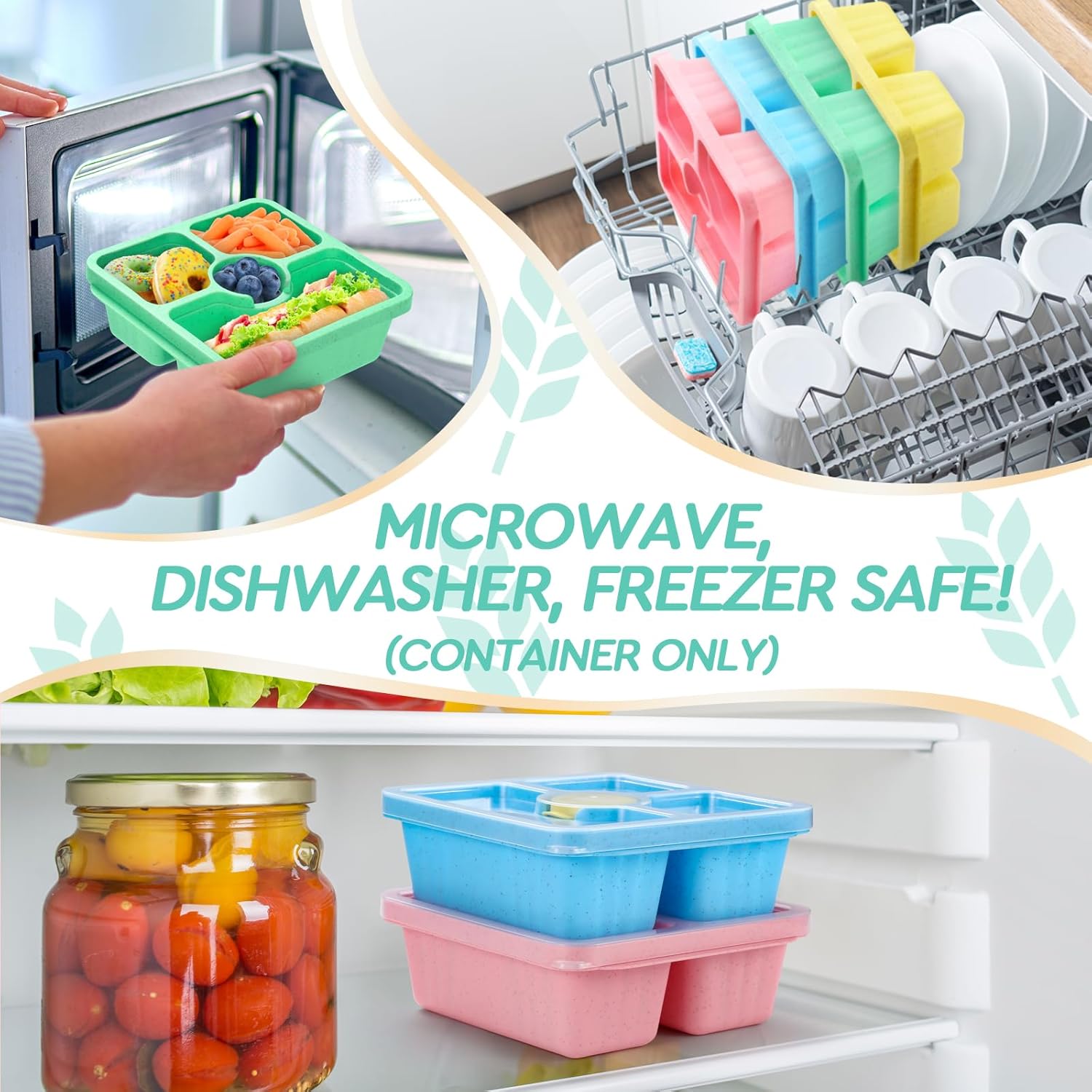 Lunchbox and Snack Box, Suitable for Adults and Children, Lunch Prep Container Reusable, 4-Piece Divided Food Storage Container with Lid, Stackable Lunch Box with Sauce Cup, Crayon