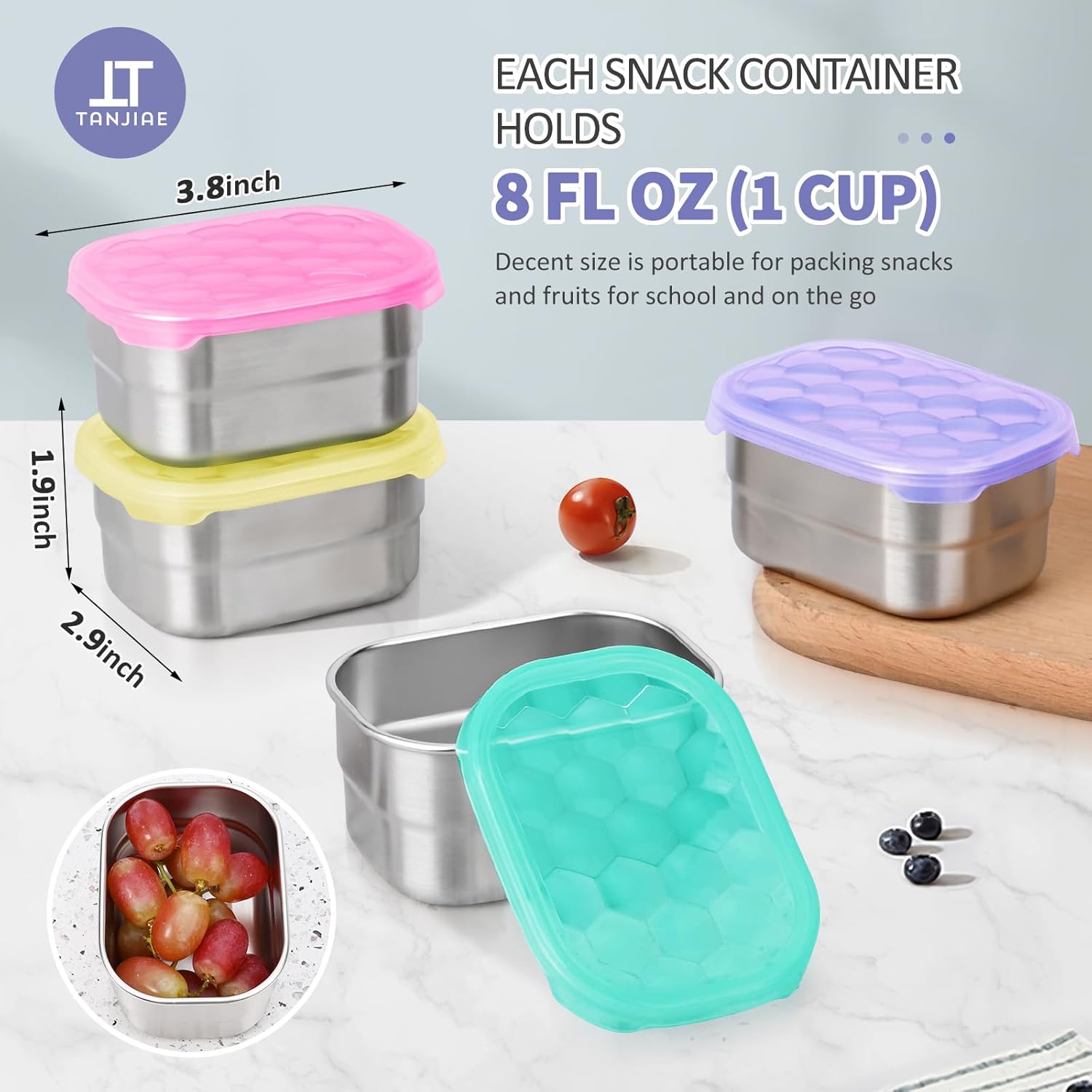 4-Piece Small Stainless Steel Snack Containers for Kids and Toddlers | Easy to Open Leak Proof Food Containers with Silicone Lids - Perfect Metal Lunch Boxes for Daycare and School (8 oz)