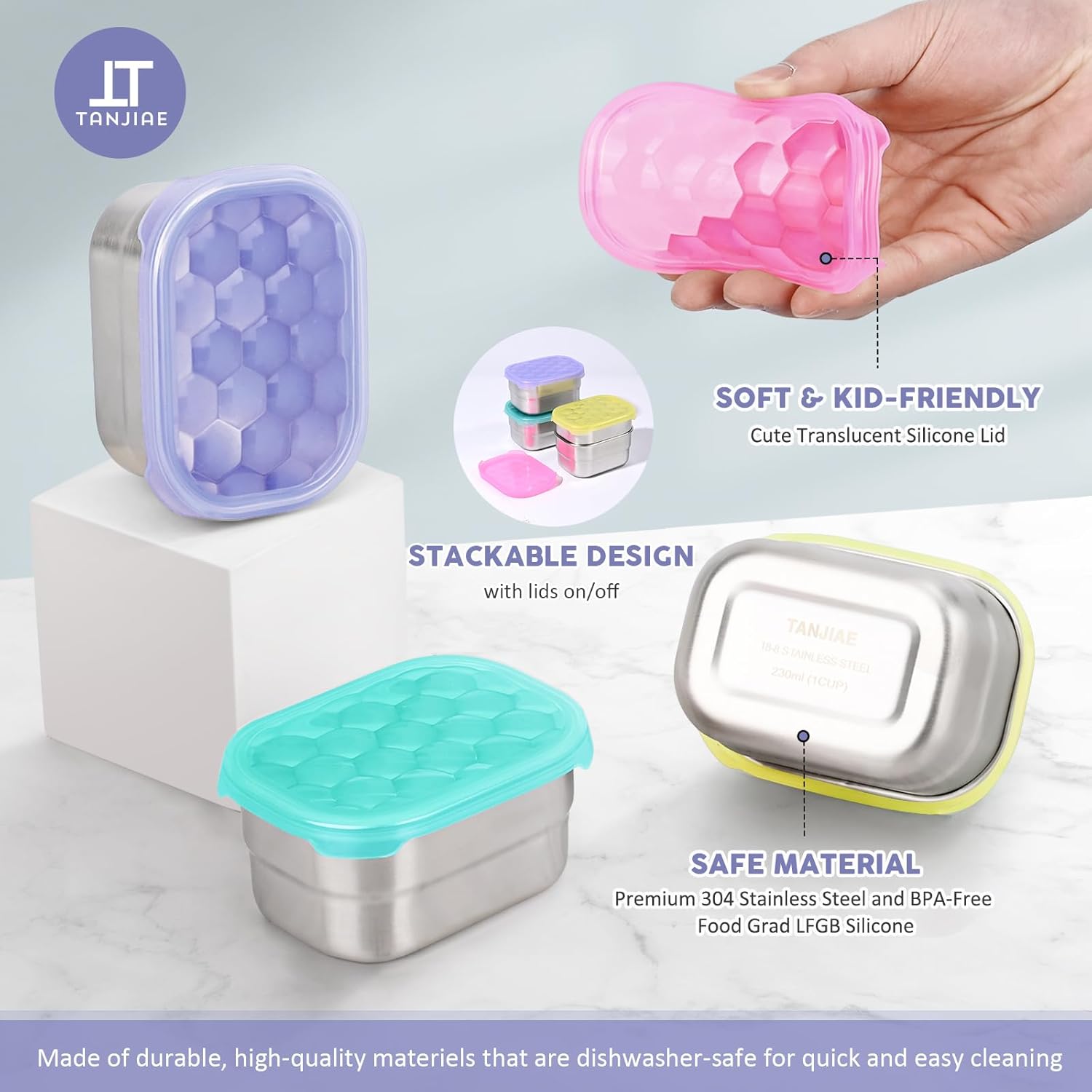 4-Piece Small Stainless Steel Snack Containers for Kids and Toddlers | Easy to Open Leak Proof Food Containers with Silicone Lids - Perfect Metal Lunch Boxes for Daycare and School (8 oz)