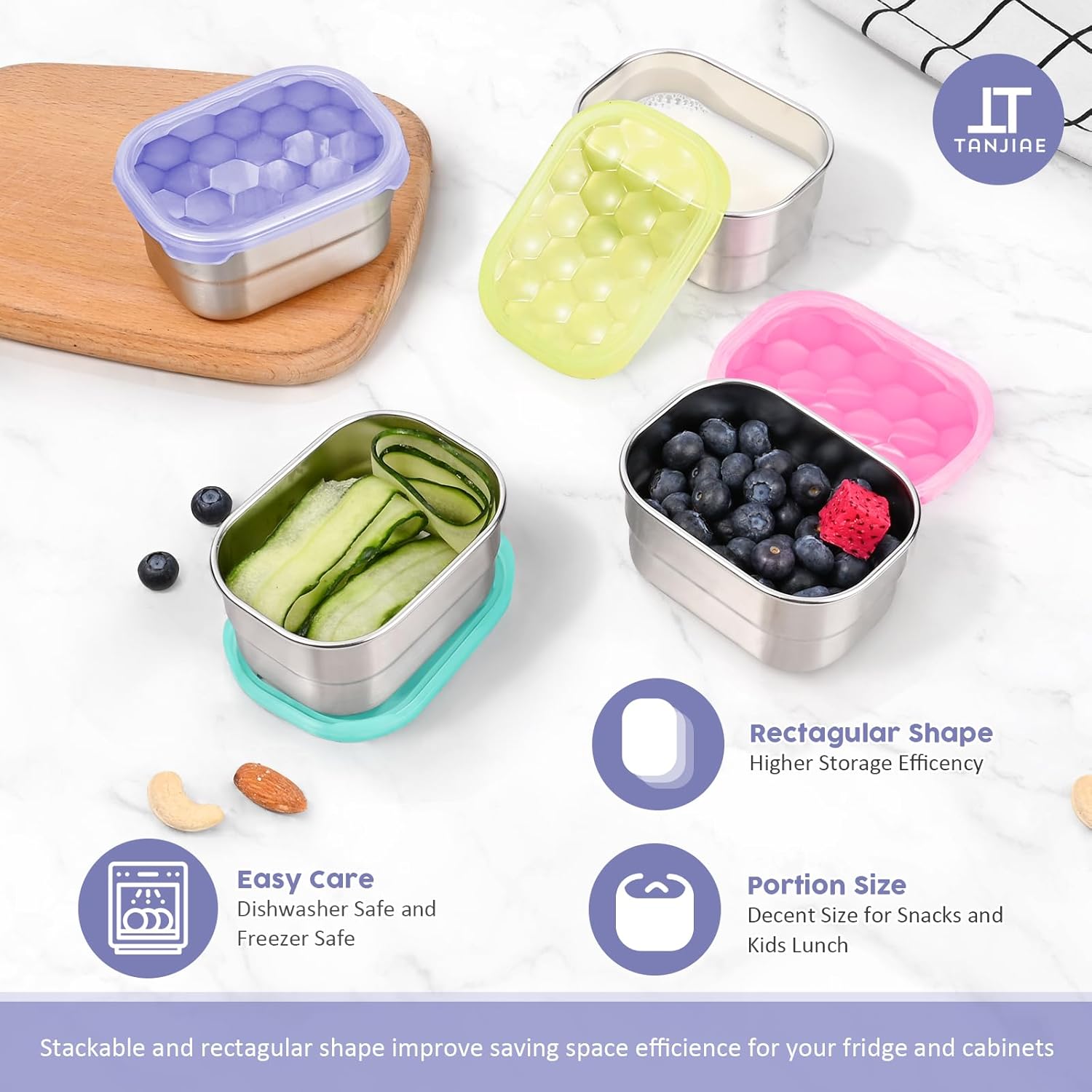 4-Piece Small Stainless Steel Snack Containers for Kids and Toddlers | Easy to Open Leak Proof Food Containers with Silicone Lids - Perfect Metal Lunch Boxes for Daycare and School (8 oz)