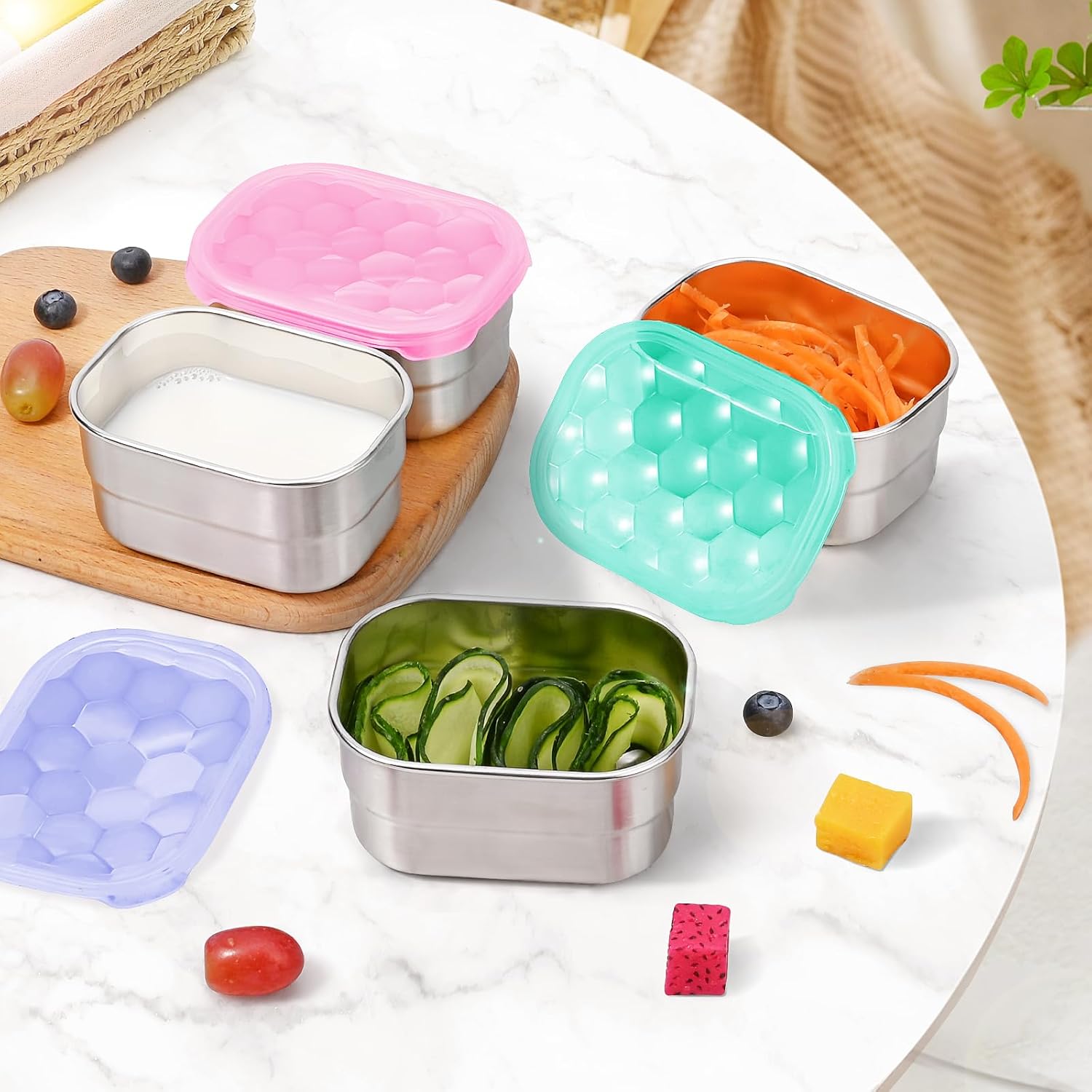 4-Piece Small Stainless Steel Snack Containers for Kids and Toddlers | Easy to Open Leak Proof Food Containers with Silicone Lids - Perfect Metal Lunch Boxes for Daycare and School (8 oz)