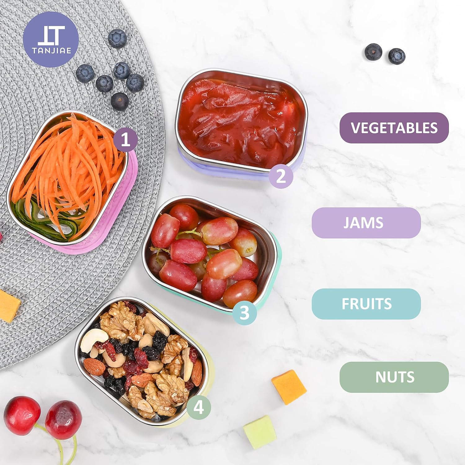 4-Piece Small Stainless Steel Snack Containers for Kids and Toddlers | Easy to Open Leak Proof Food Containers with Silicone Lids - Perfect Metal Lunch Boxes for Daycare and School (8 oz)