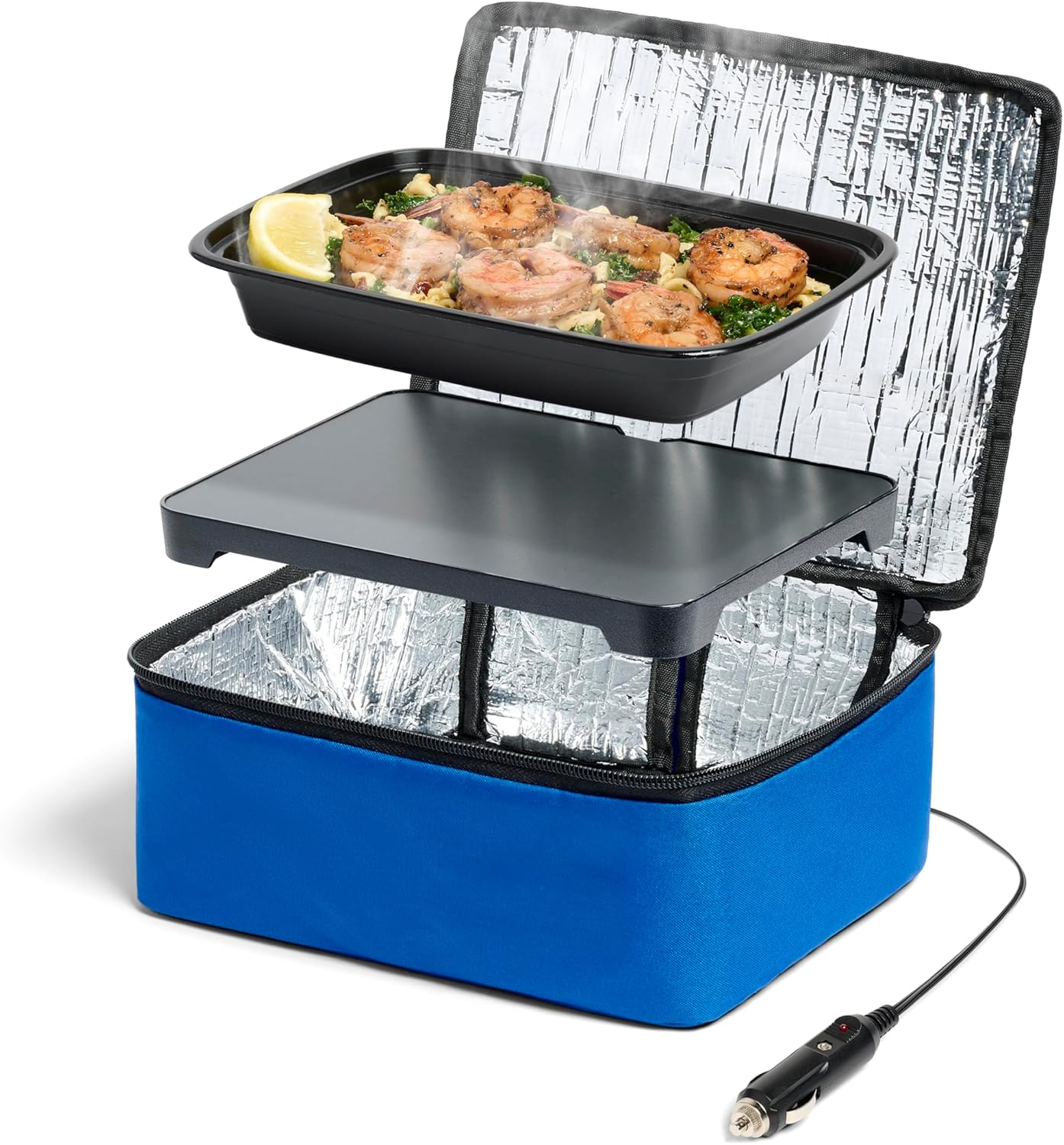 HOTLOGIC MINI PORTABLE ELECTRIC LUNCH BOX FOOD WARMER - Innovative Food Warmer and Heated Lunch Box for Adults Car/Home - Easily Cook, Heat and Keep Food Warm - Blue (12V)
