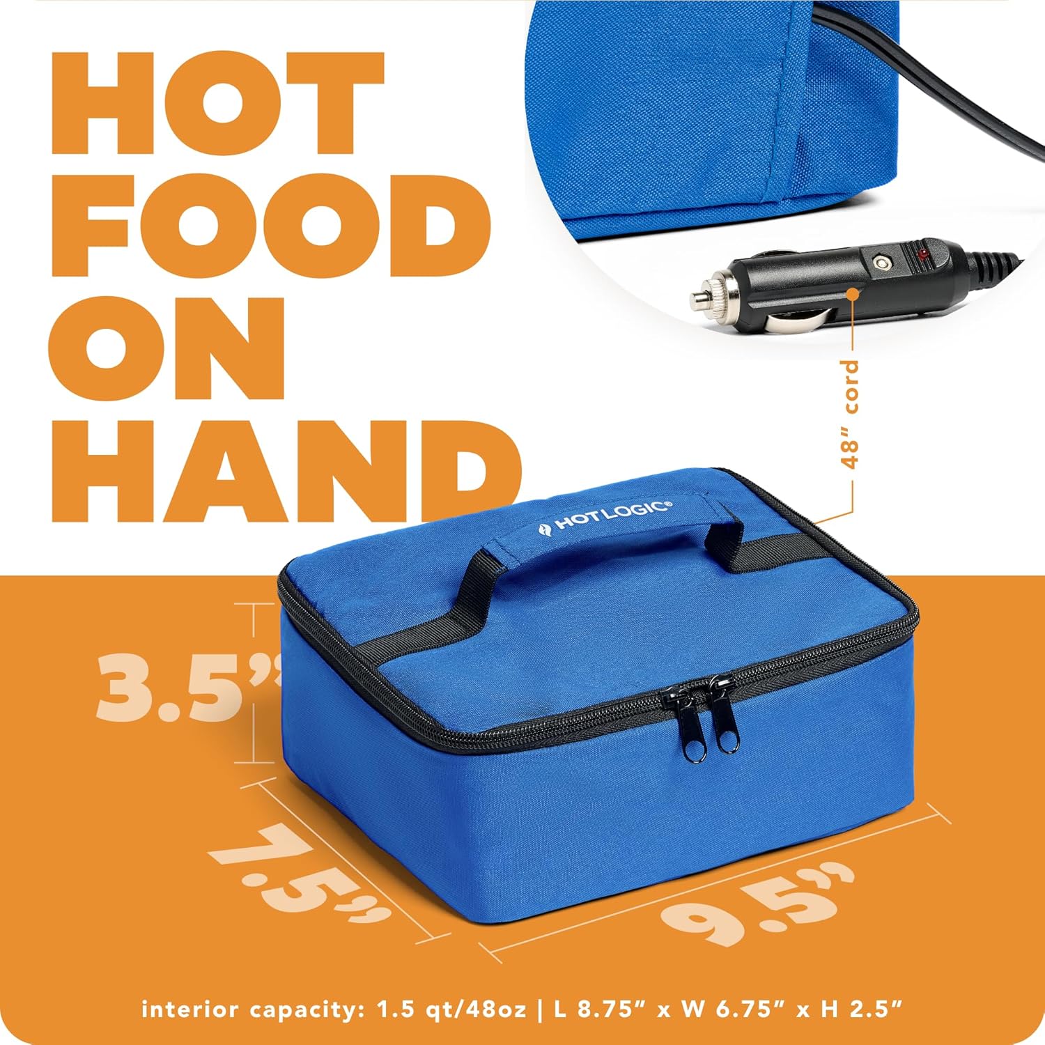 HOTLOGIC MINI PORTABLE ELECTRIC LUNCH BOX FOOD WARMER - Innovative Food Warmer and Heated Lunch Box for Adults Car/Home - Easily Cook, Heat and Keep Food Warm - Blue (12V)