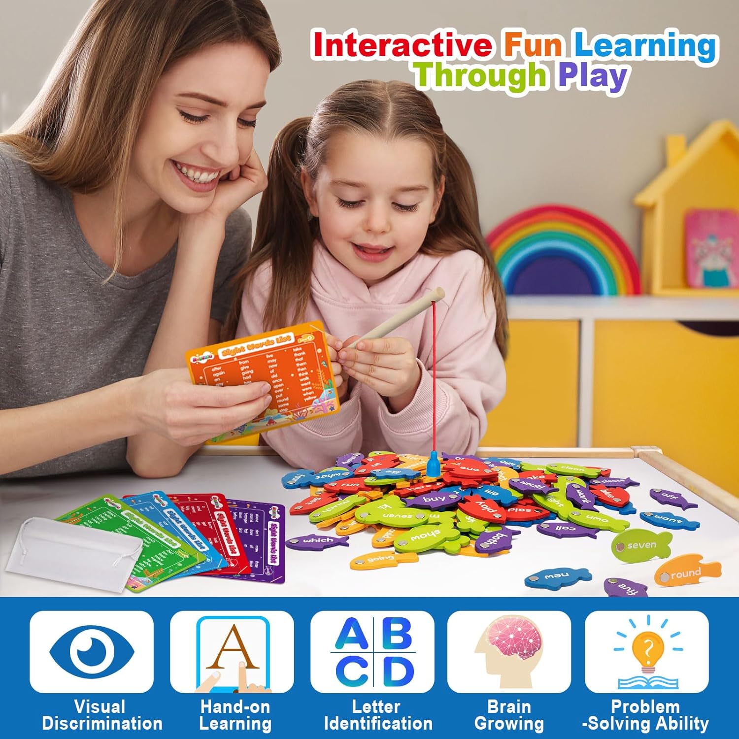 Wooden Magnetic Sight Word Fishing Game