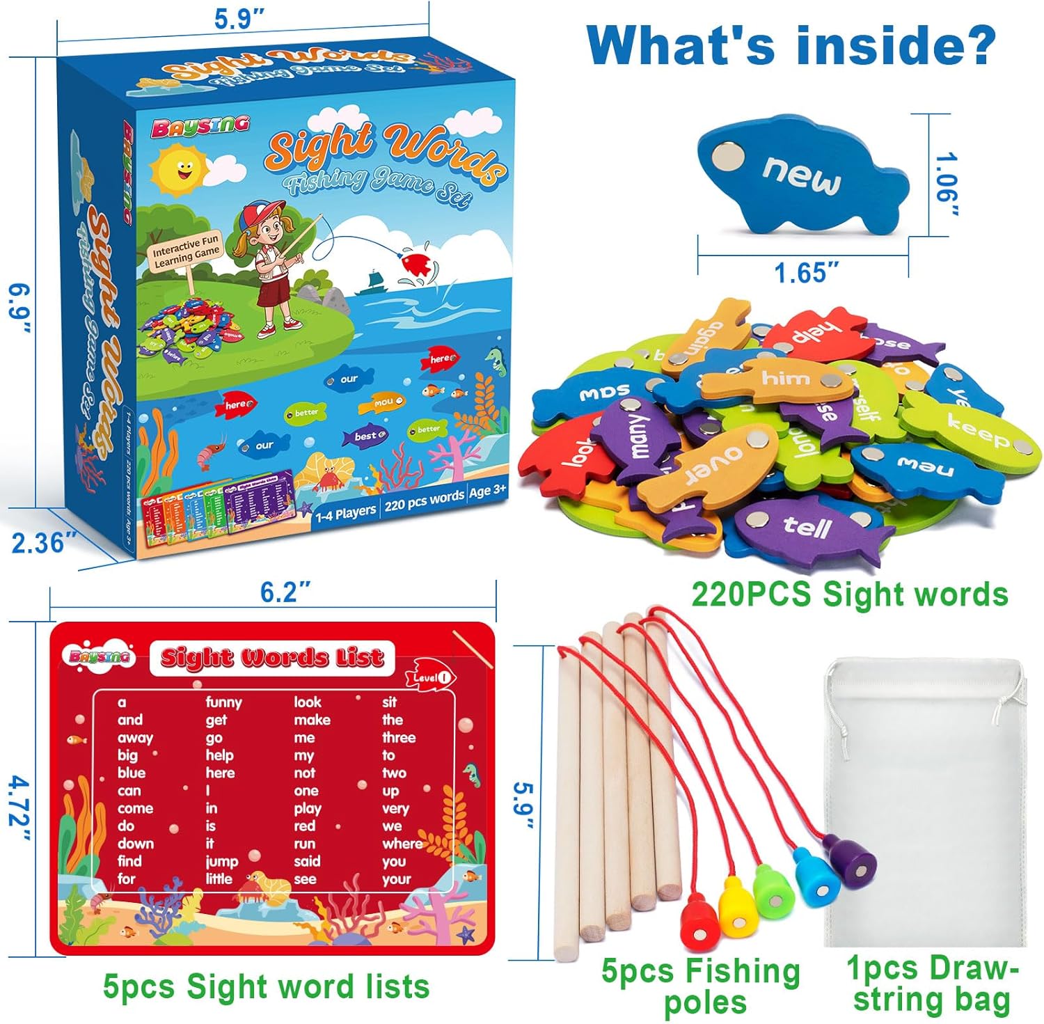 Wooden Magnetic Sight Word Fishing Game
