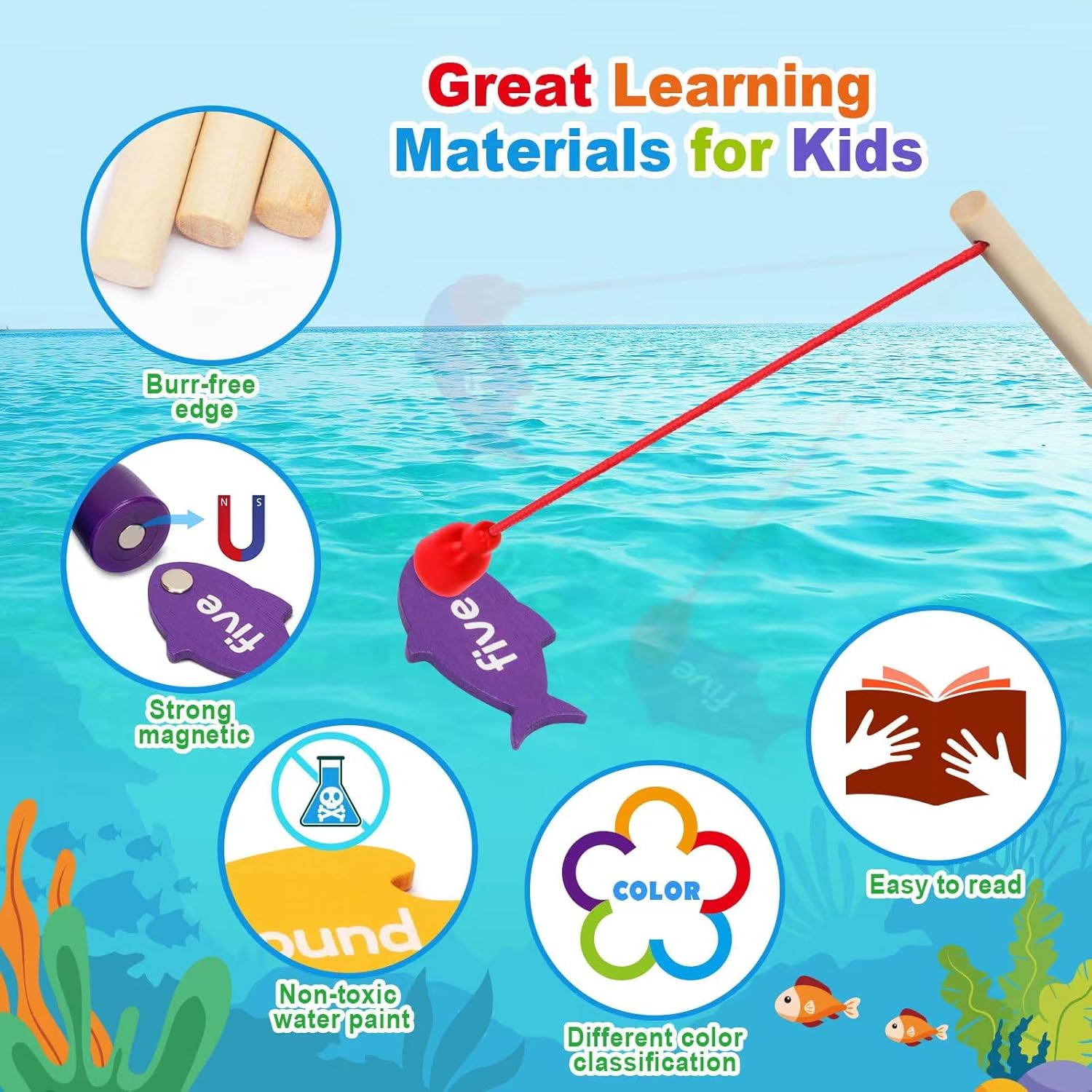 Wooden Magnetic Sight Word Fishing Game