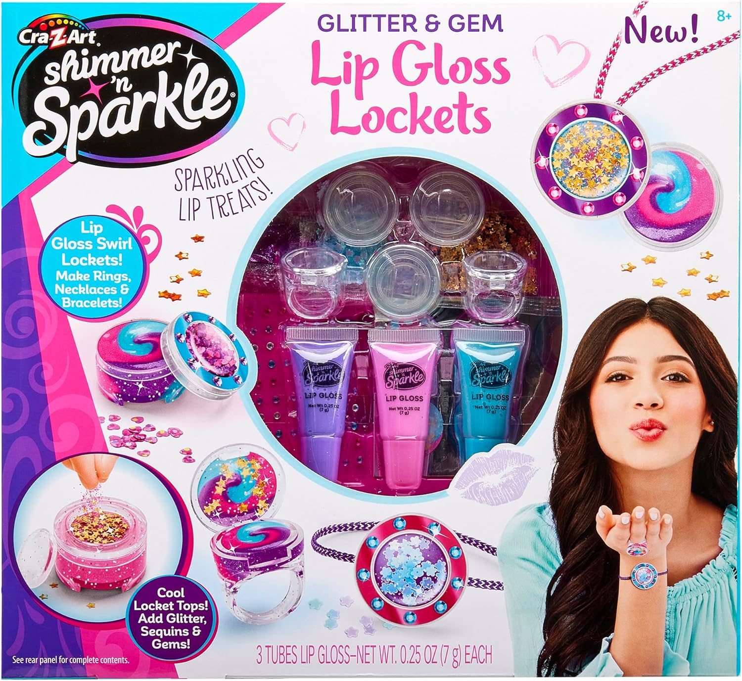 Shimmer 'n Sparkle Glitter & Gem Lip Gloss Case DIY Activity Kit, DIY Lip Gloss Maker, for ages 8 and up!