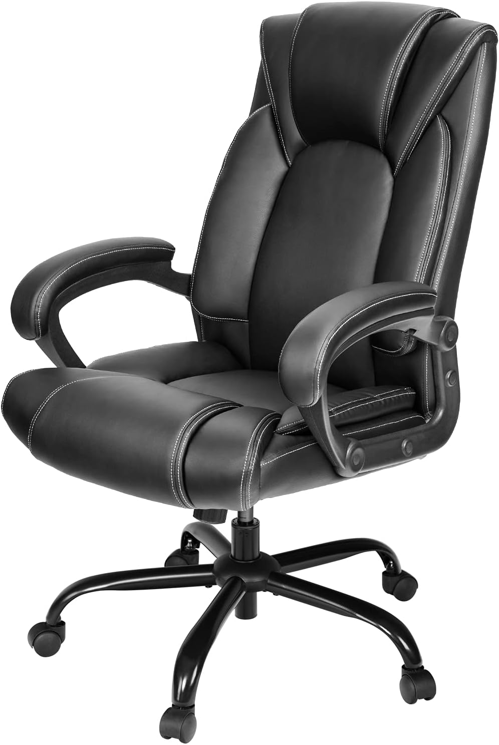 OUTFINE Office ChairExecutive Office ChairDesk ChairComputer Chair with 5 Years Hydrolyzed LeatherSpring PadErgonomic SupportTilt FunctionUpholstered Bonded Leather Black