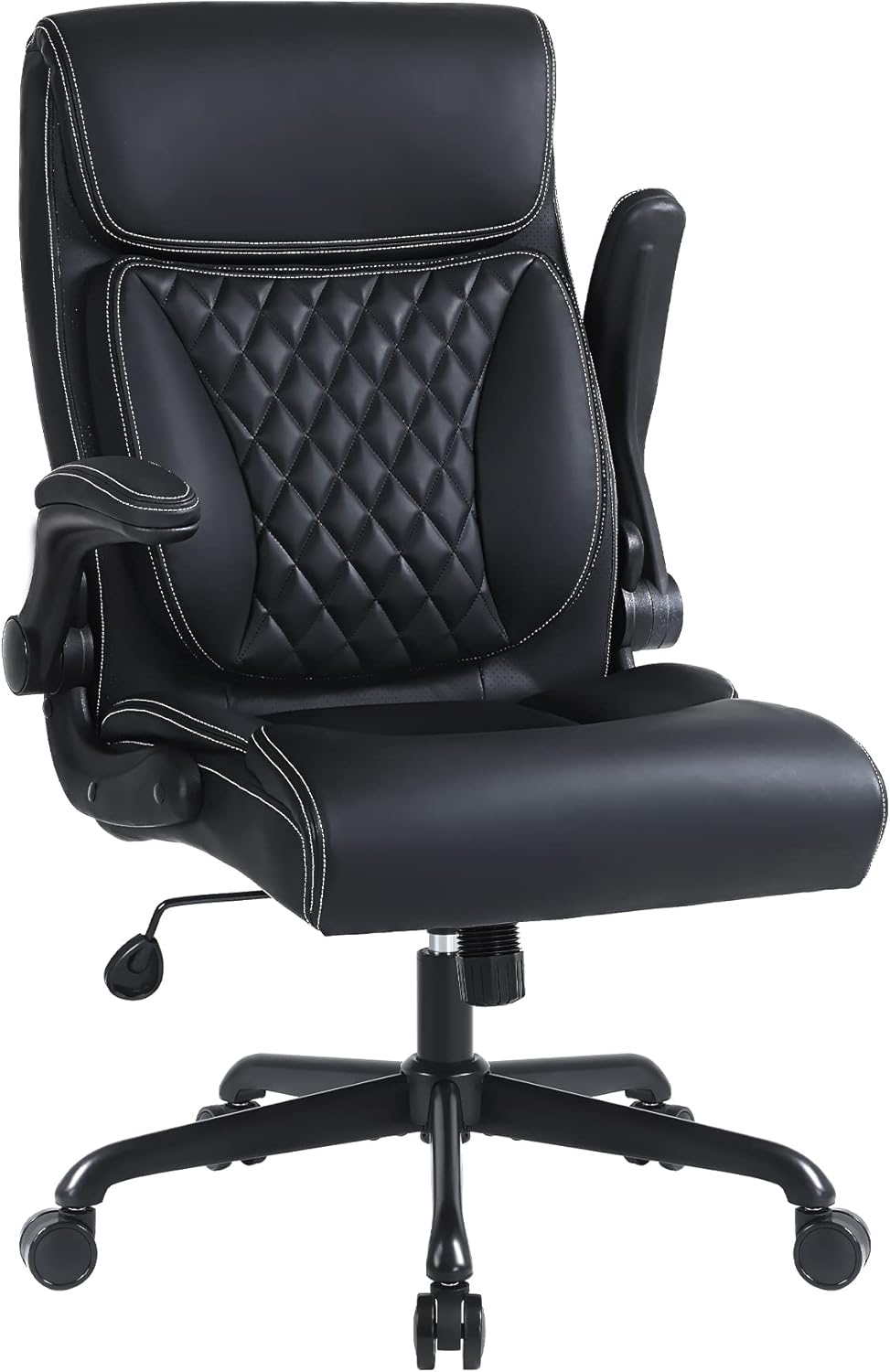 Youhauchair Executive Office Chair, Ergonomic PU Leather Computer Desk Chair with Lumbar Support, Flip-Up Armrests and Adjustable Height for Home Office, Black