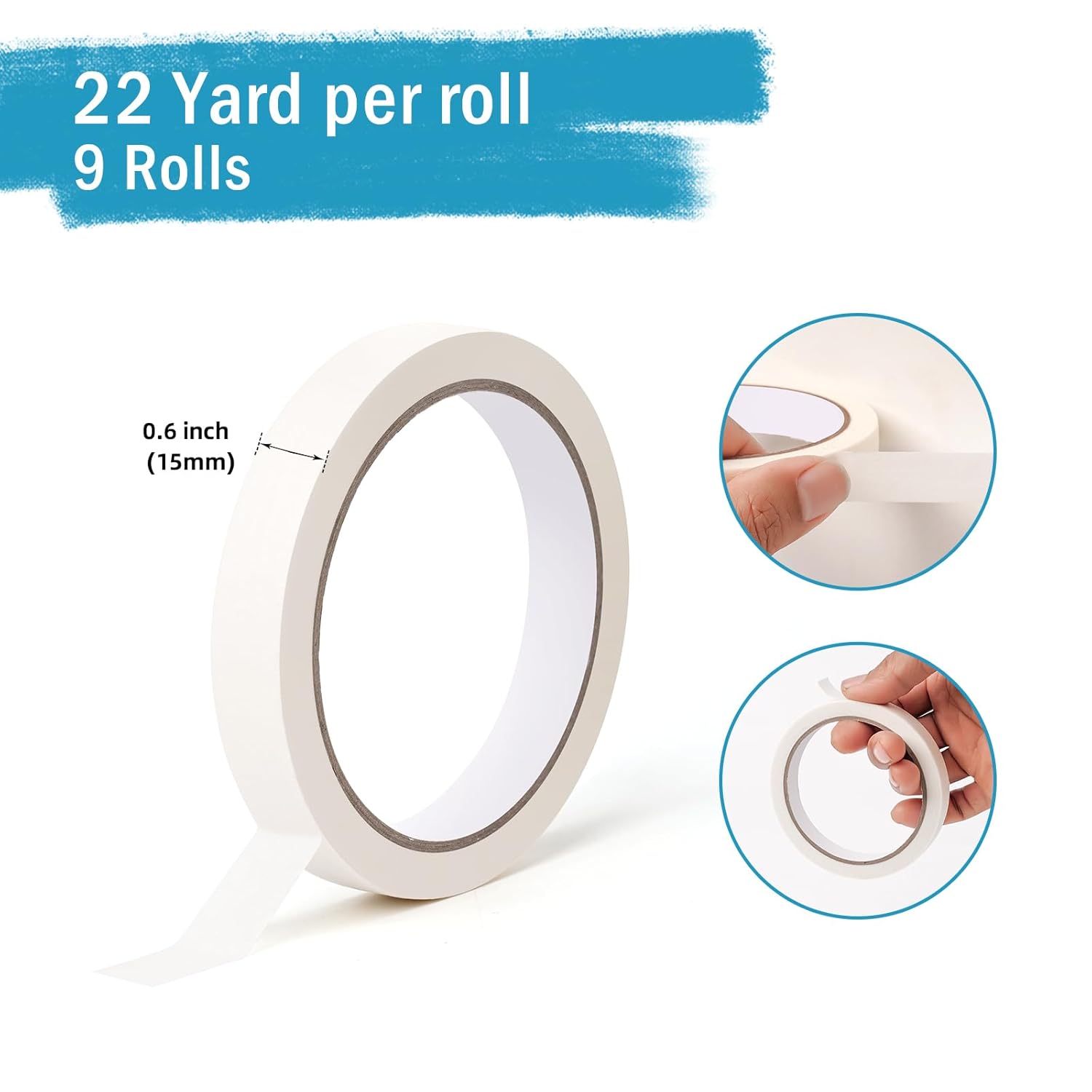 9 Rolls 0.6 inch Narrow White Painter's Tape