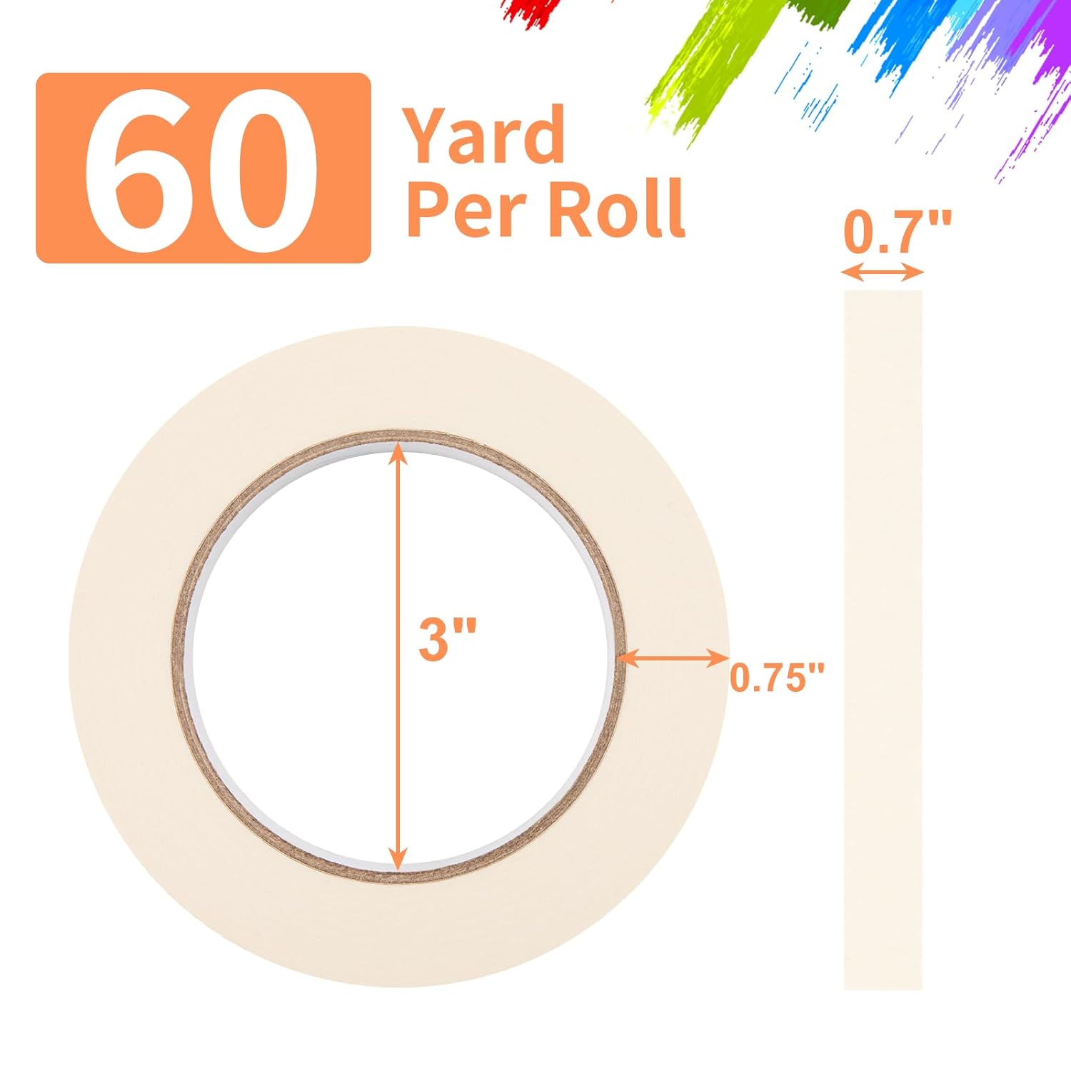 3 Pack White Masking Tape, 1.8 cm x 60 yards