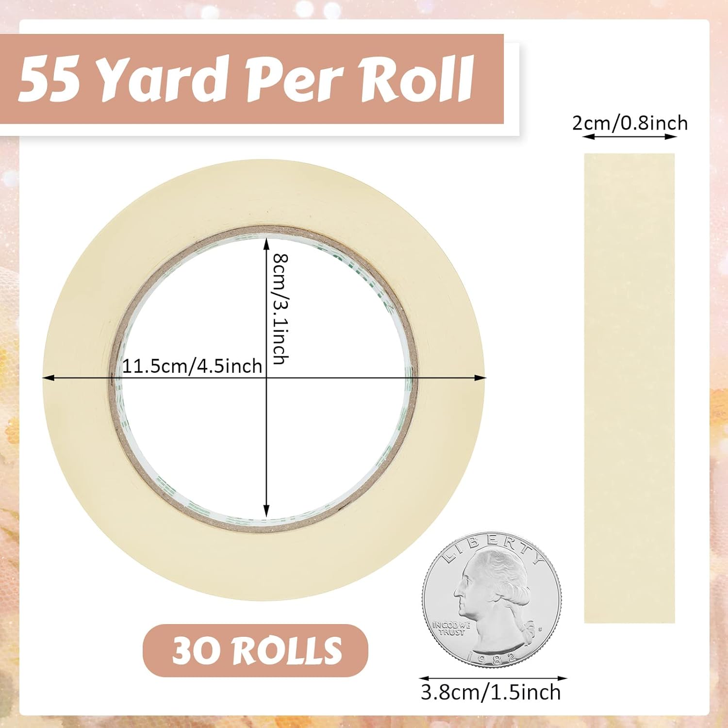 30 Pack Masking Tape, 0.8 inch, 55 Yds