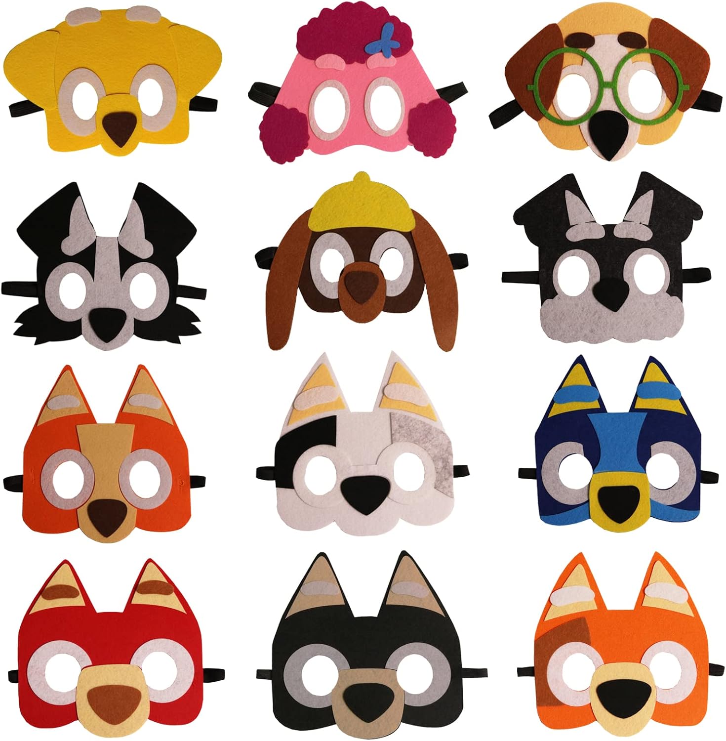 12 Pack Puppy Felt Masks for Kids Puppy Theme Party Supplies Decoration Role Play Dog Birthday Gift for Kids Boys Girls