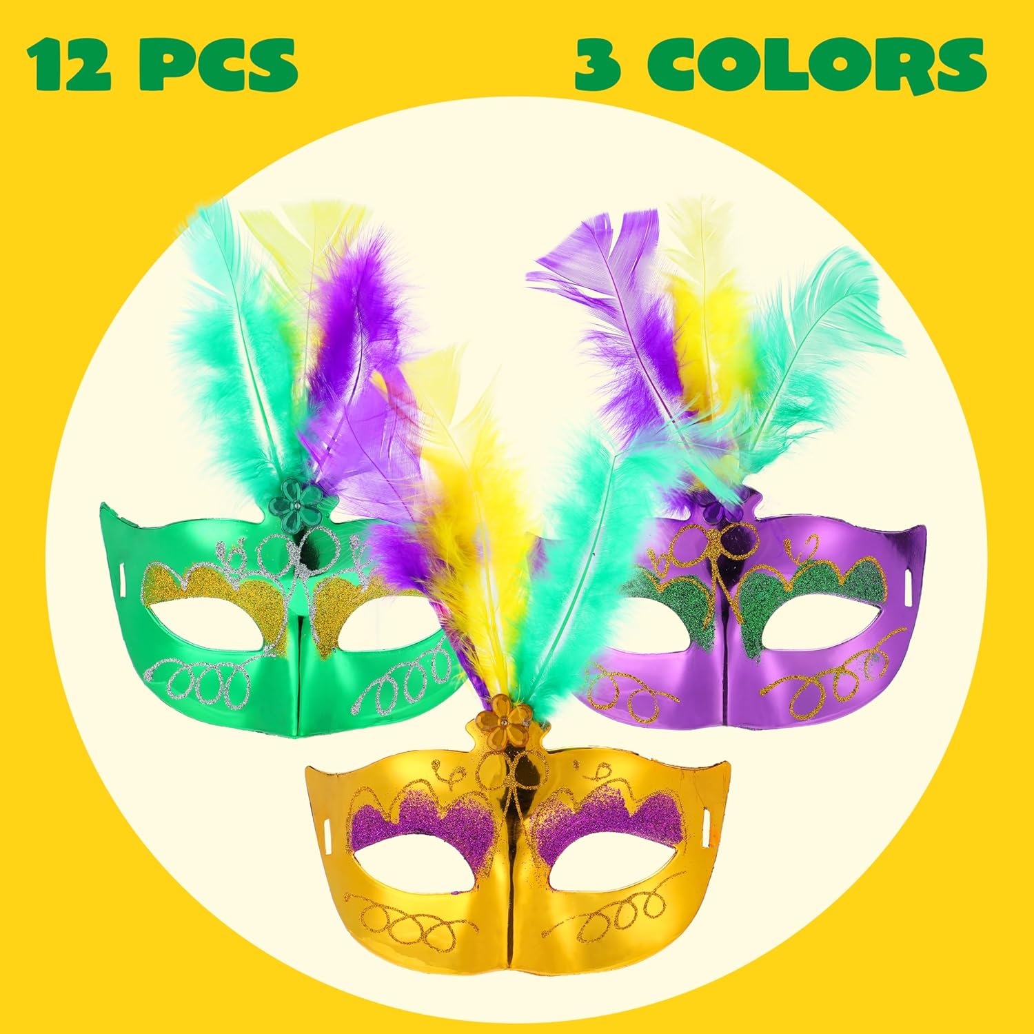 12 Pack Mardi Gras Feather Mask