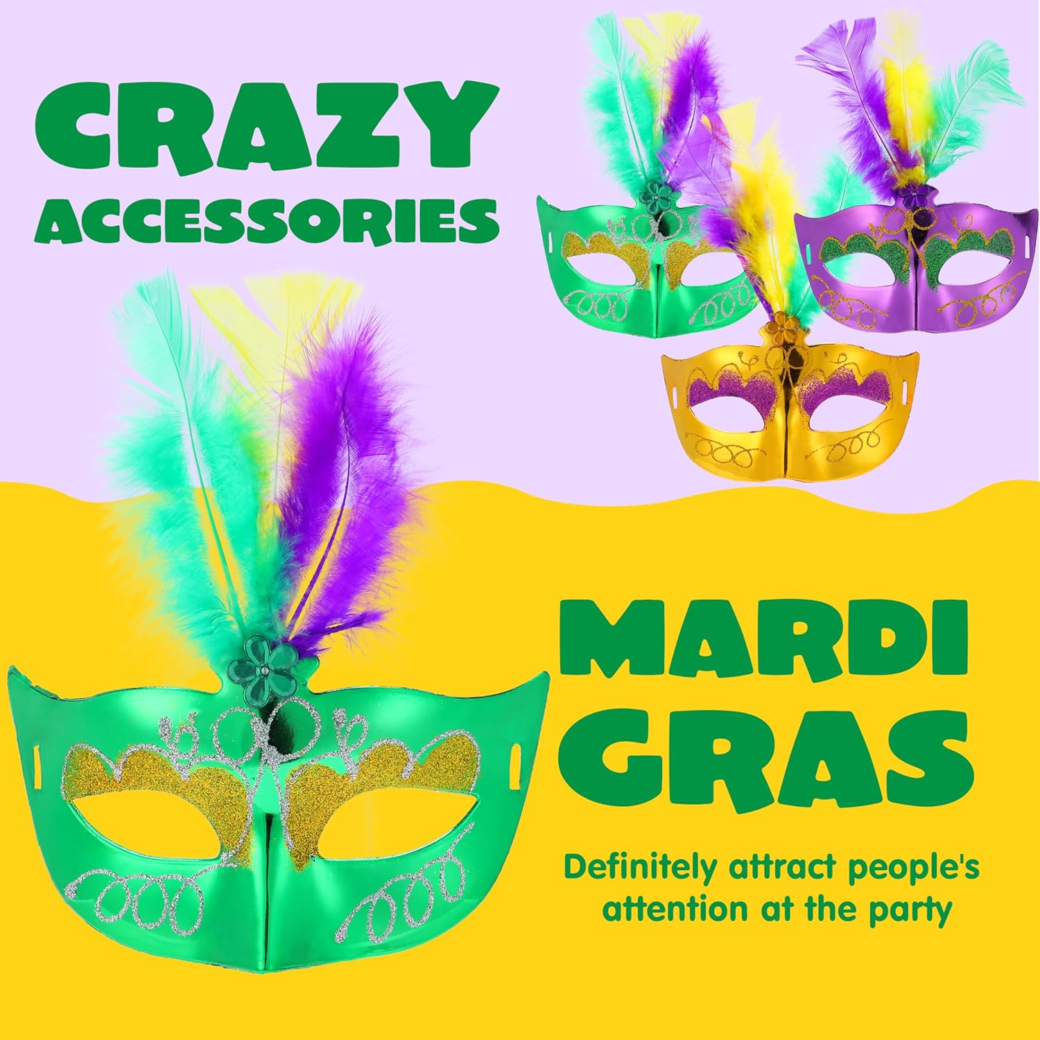 12 Pack Mardi Gras Feather Mask