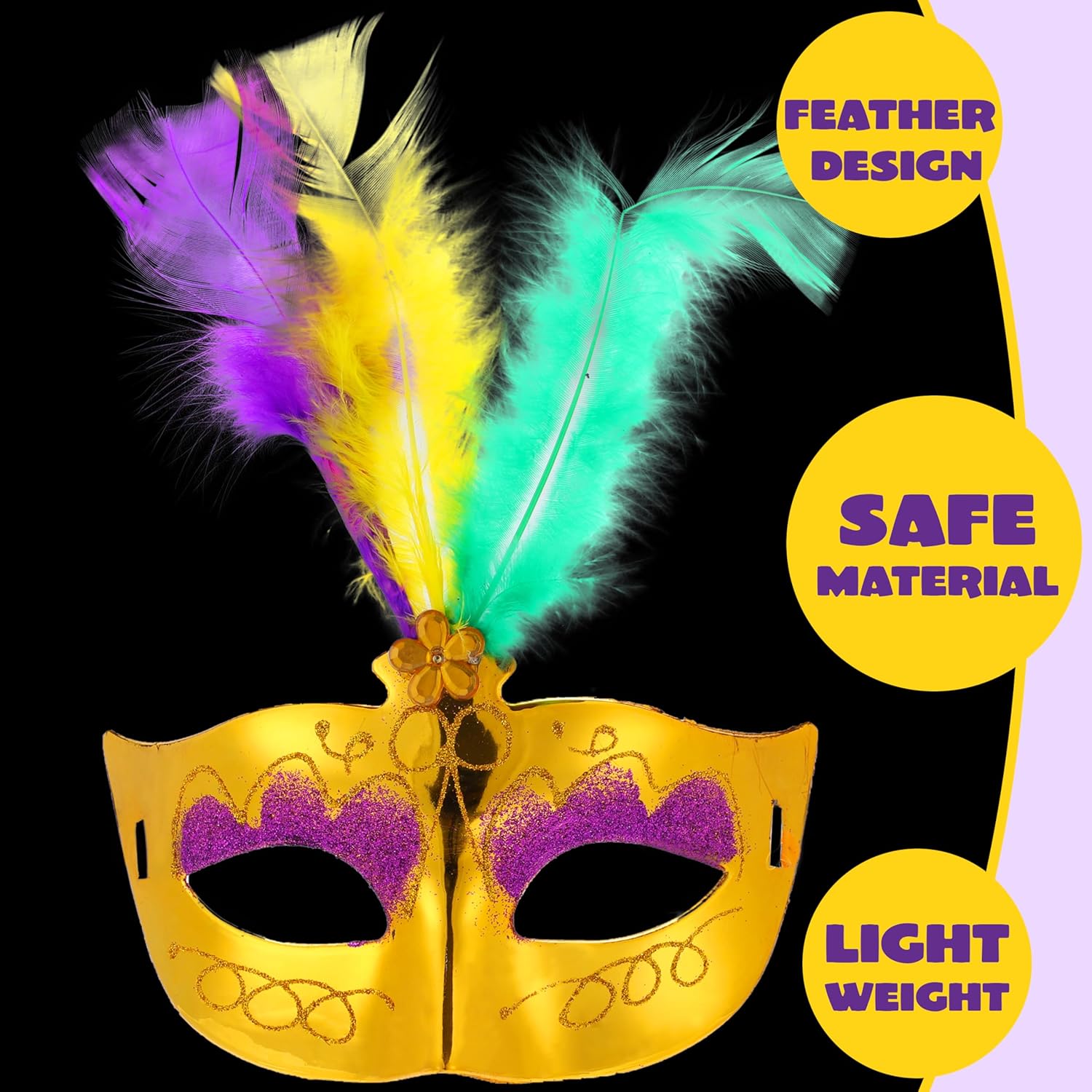 12 Pack Mardi Gras Feather Mask