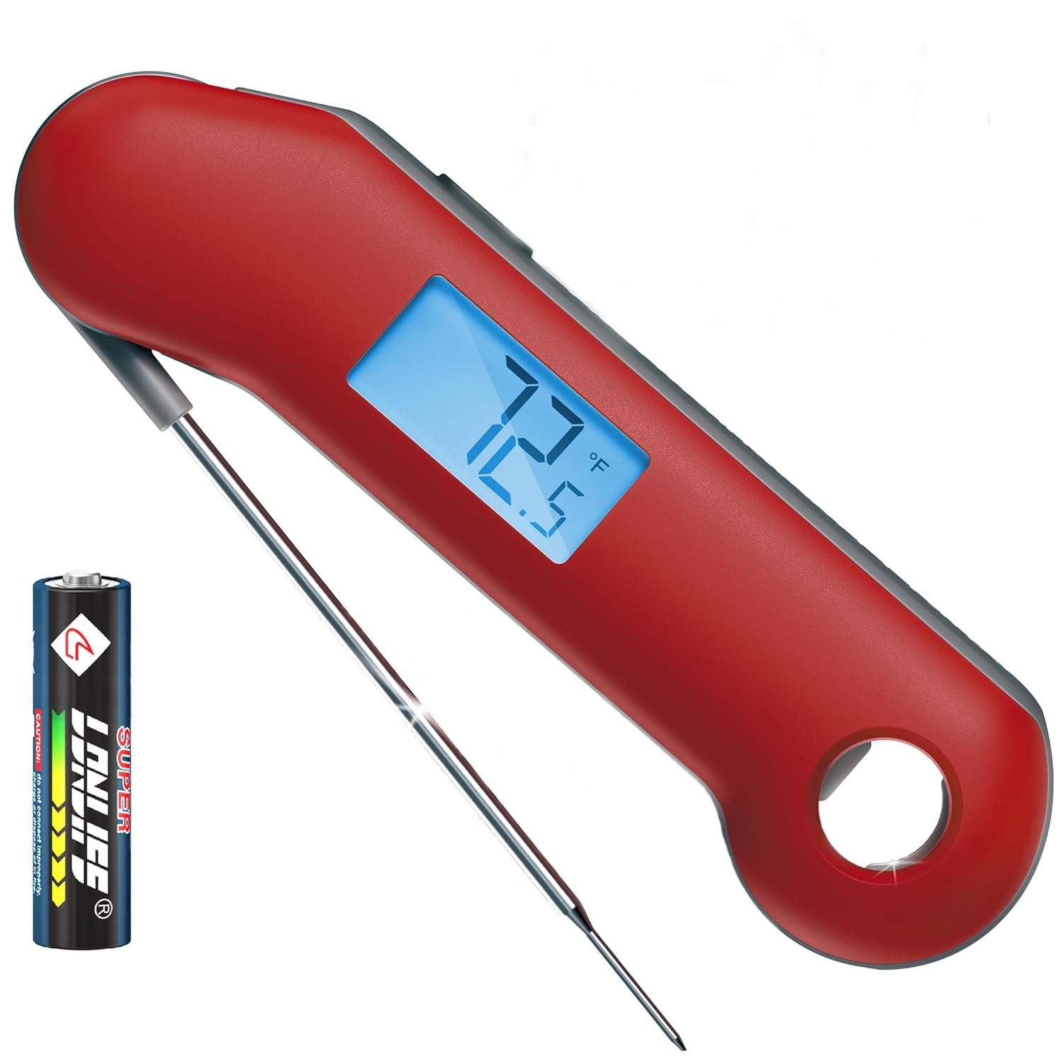 Digital Waterproof Thermometer with Bright Blue Backlight for Kitchen, Meat, Food, Grilling, BBQ Cooking, Red, Standard (806GW)