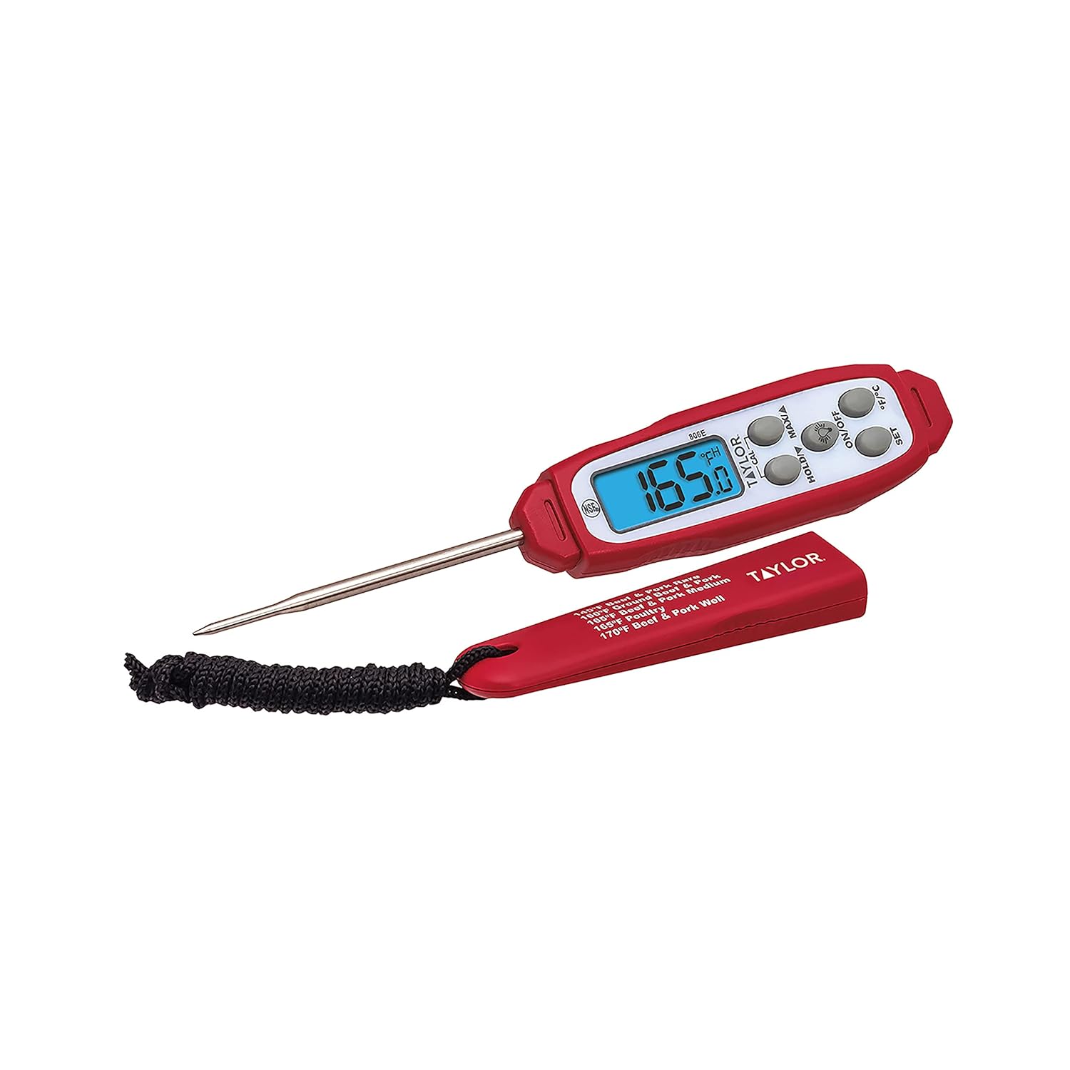 Digital Waterproof Thermometer with Bright Blue Backlight for Kitchen, Meat, Food, Grilling, BBQ Cooking, Red, Standard (806GW)